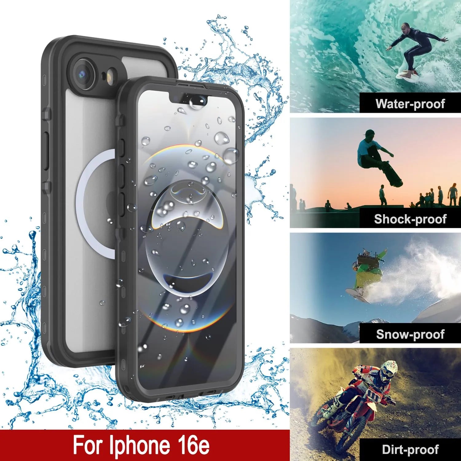 iPhone 16e Waterproof IP68 Case, Punkcase [Black] [StudStar Series] [Slim Fit]