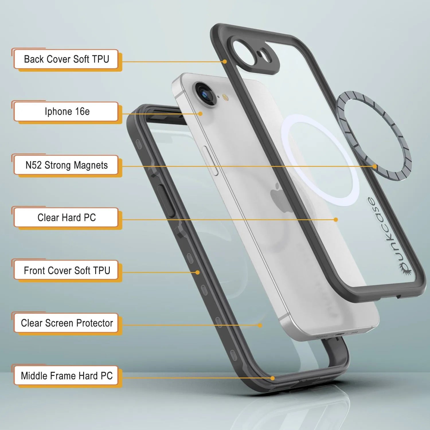 iPhone 16e Waterproof IP68 Case, Punkcase [Black] [StudStar Series] [Slim Fit]