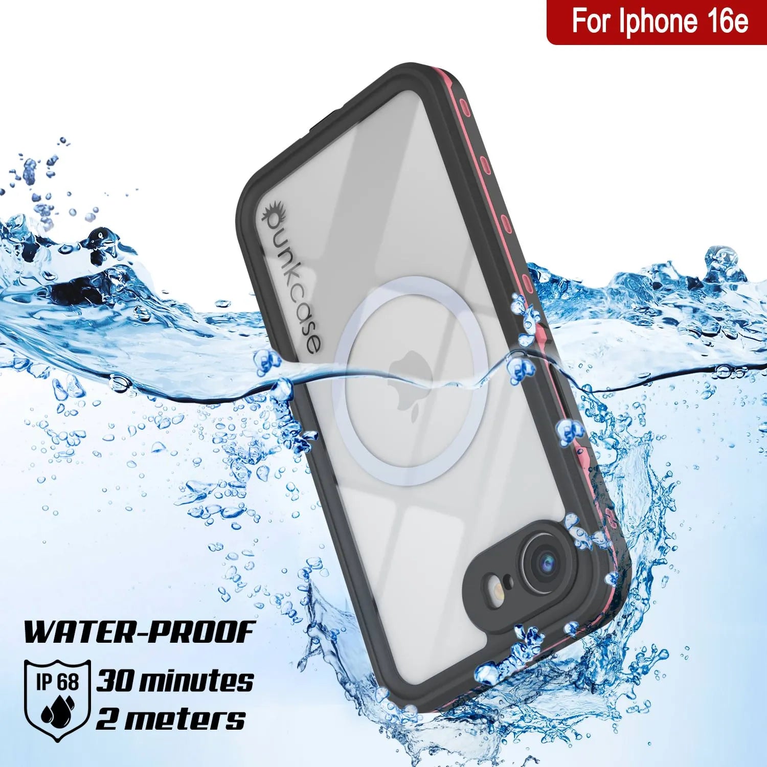 iPhone 16e Waterproof IP68 Case, Punkcase [Pink] [StudStar Series] [Slim Fit] [Dirtproof]