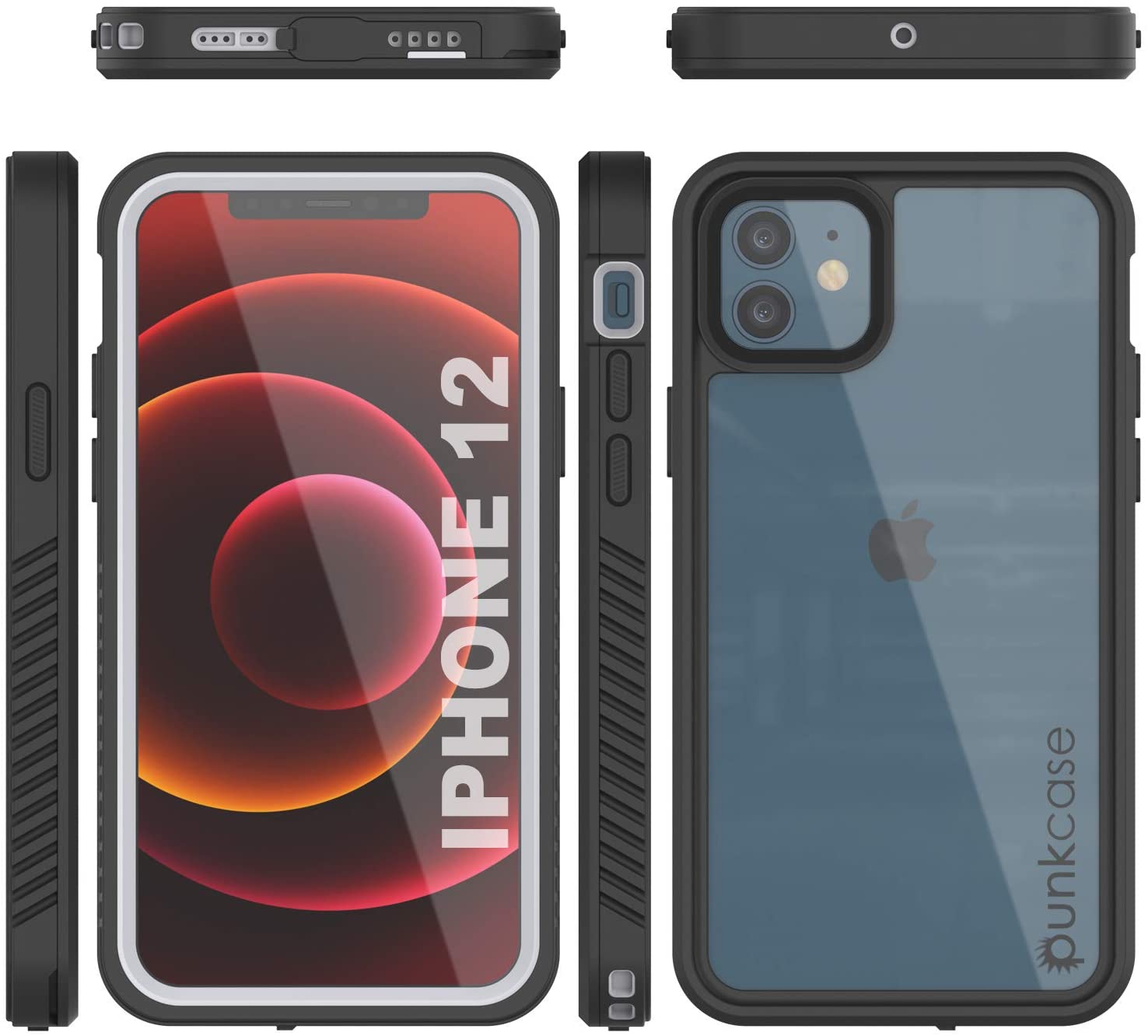 iPhone 12 Waterproof Case, Punkcase [Extreme Series] Armor Cover W/ Built In Screen Protector [Black]