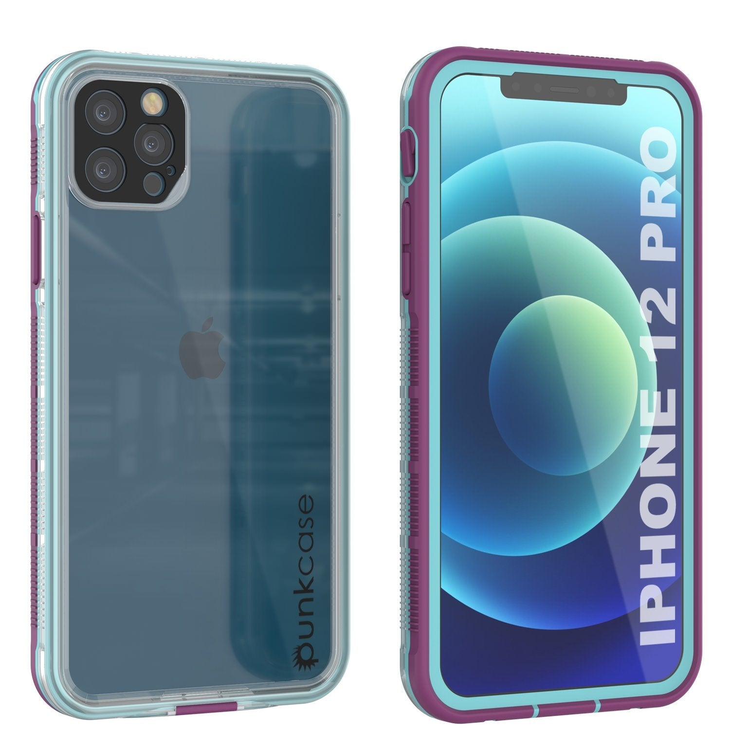 Punkcase iPhone 12 Pro Waterproof Case [Aqua Series] Armor Cover [Clear Black] [Clear Back]