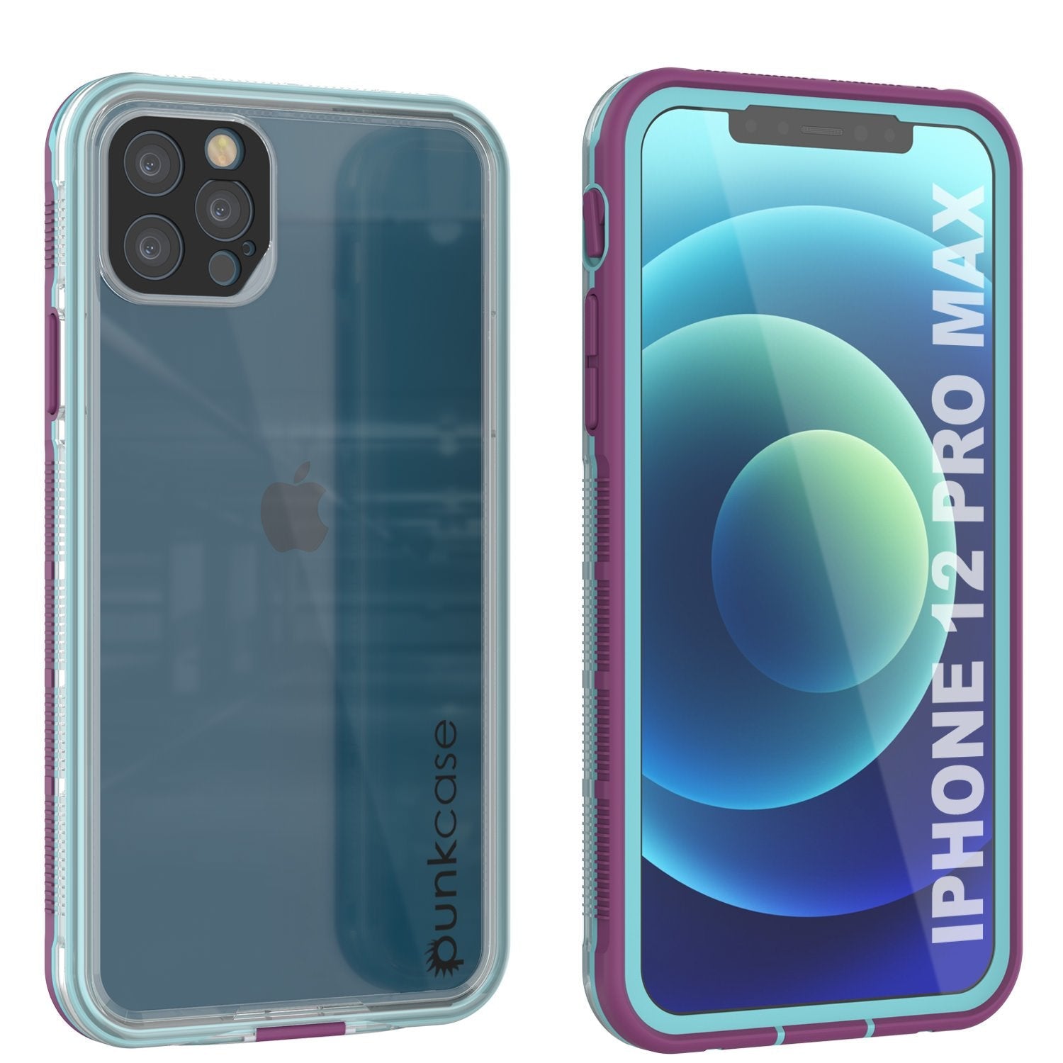 Punkcase iPhone 12 Pro Max Waterproof Case [Aqua Series] Armor Cover [Clear Black] [Clear Back]