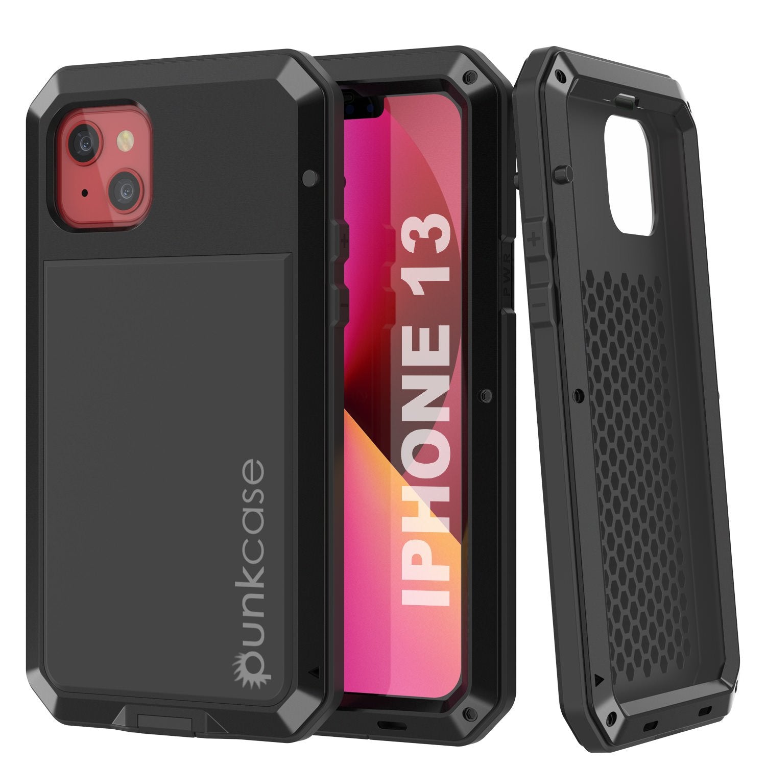 iPhone 13 Metal Case, Heavy Duty Military Grade Armor Cover [shock proof] Full Body Hard [Red]