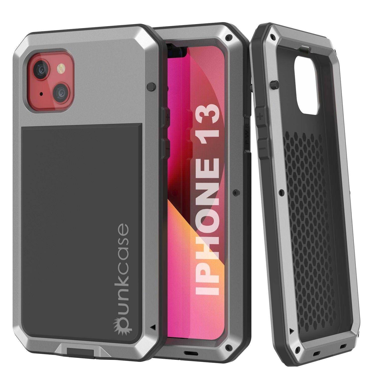 iPhone 13 Metal Case, Heavy Duty Military Grade Armor Cover [shock proof] Full Body Hard [Red]