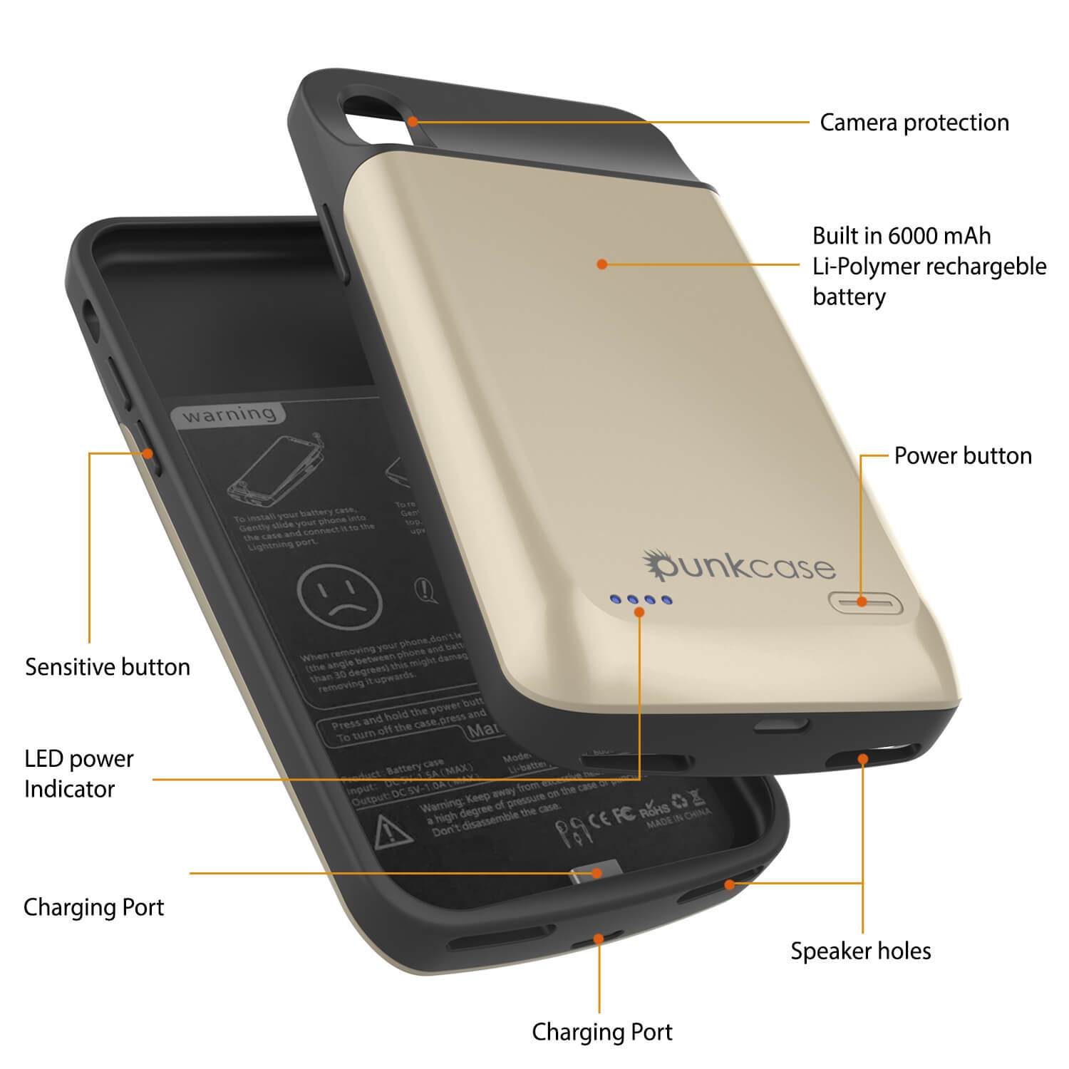iPhone 11 Battery Case, PunkJuice 5000mAH Fast Charging Power Bank W/ Screen Protector | [Gold]