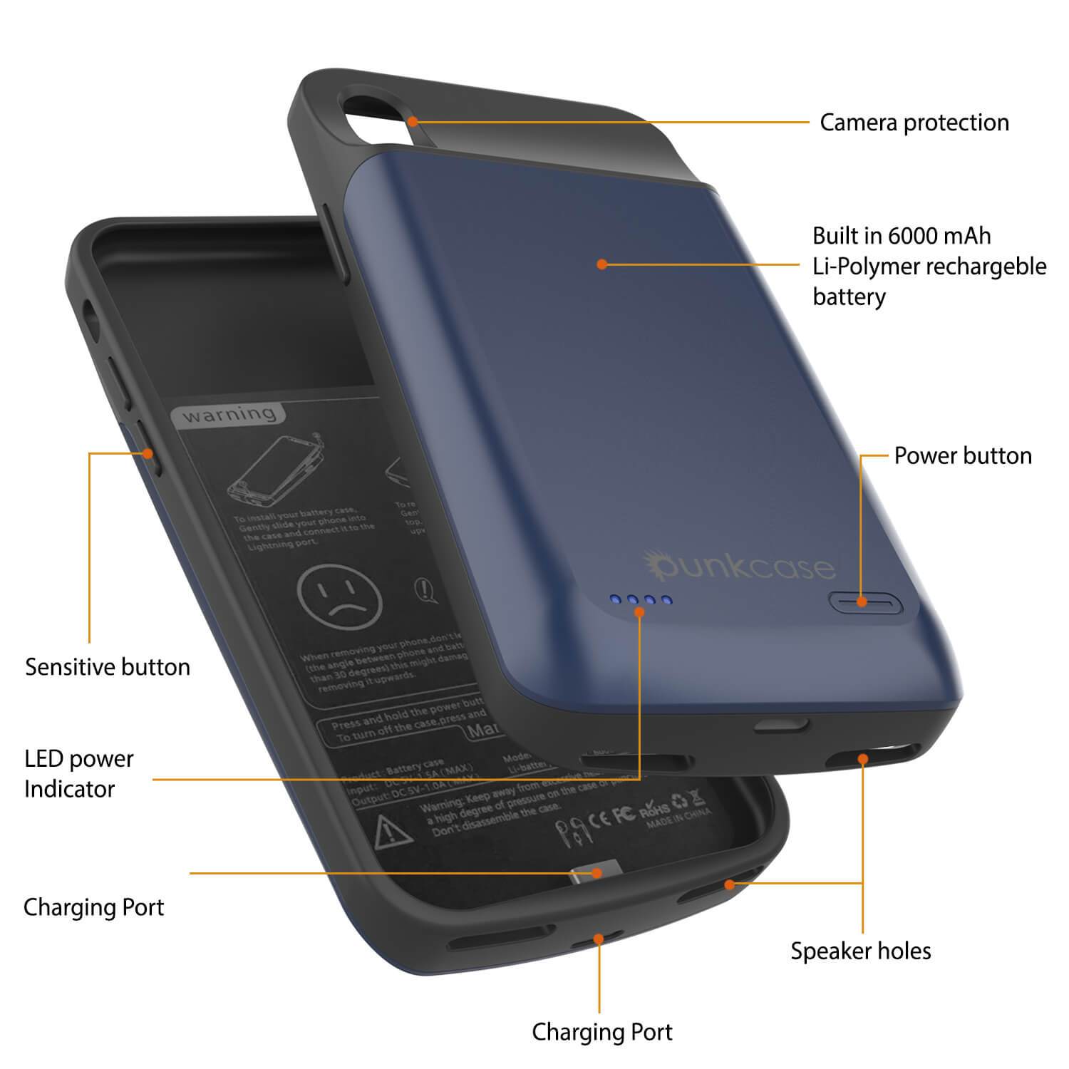 iPhone 11 Pro Battery Case, PunkJuice 5000mAH Fast Charging Power Bank W/ Screen Protector | [Blue]