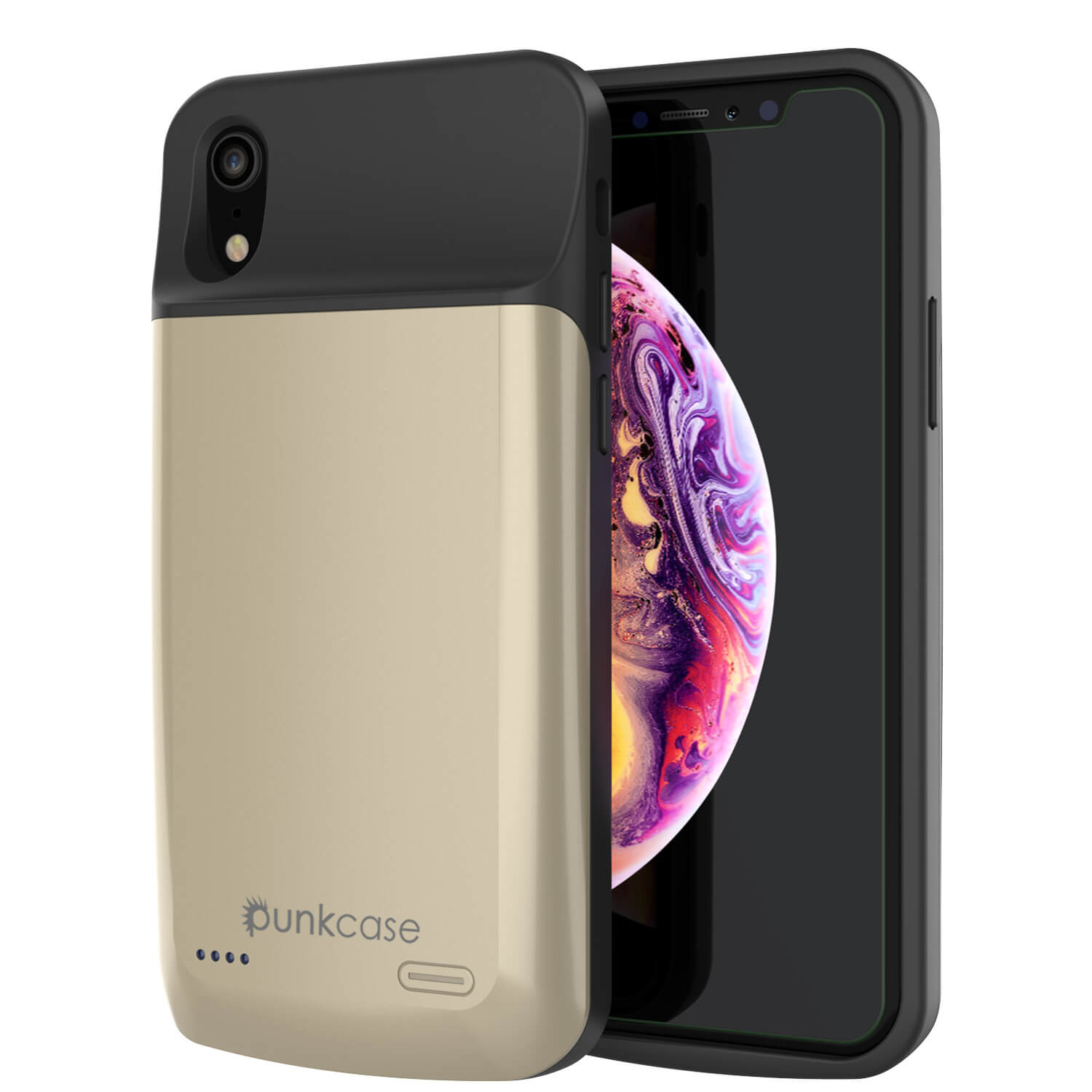 iphone XR Battery Case, PunkJuice 5000mAH Fast Charging Power Bank W/ Screen Protector | [Gold]