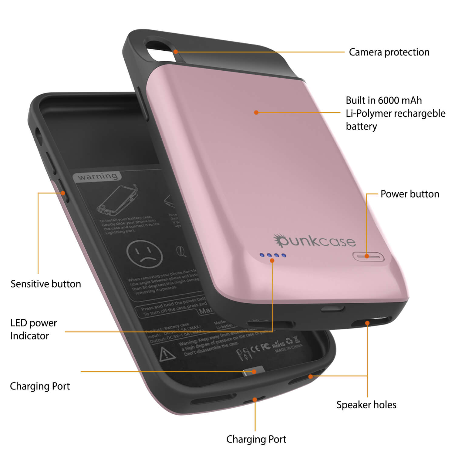 iphone XS Battery Case, PunkJuice 5000mAH Fast Charging Power Bank W/ Screen Protector | [Rose-Gold]