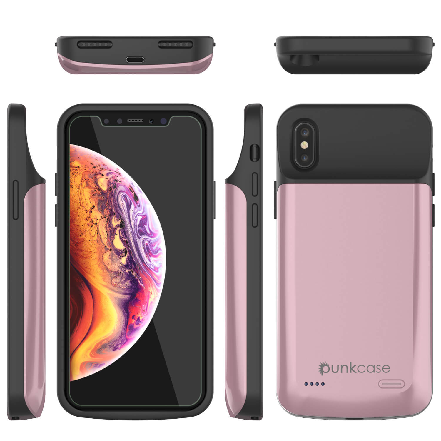 iphone XS Battery Case, PunkJuice 5000mAH Fast Charging Power Bank W/ Screen Protector | [Rose-Gold]