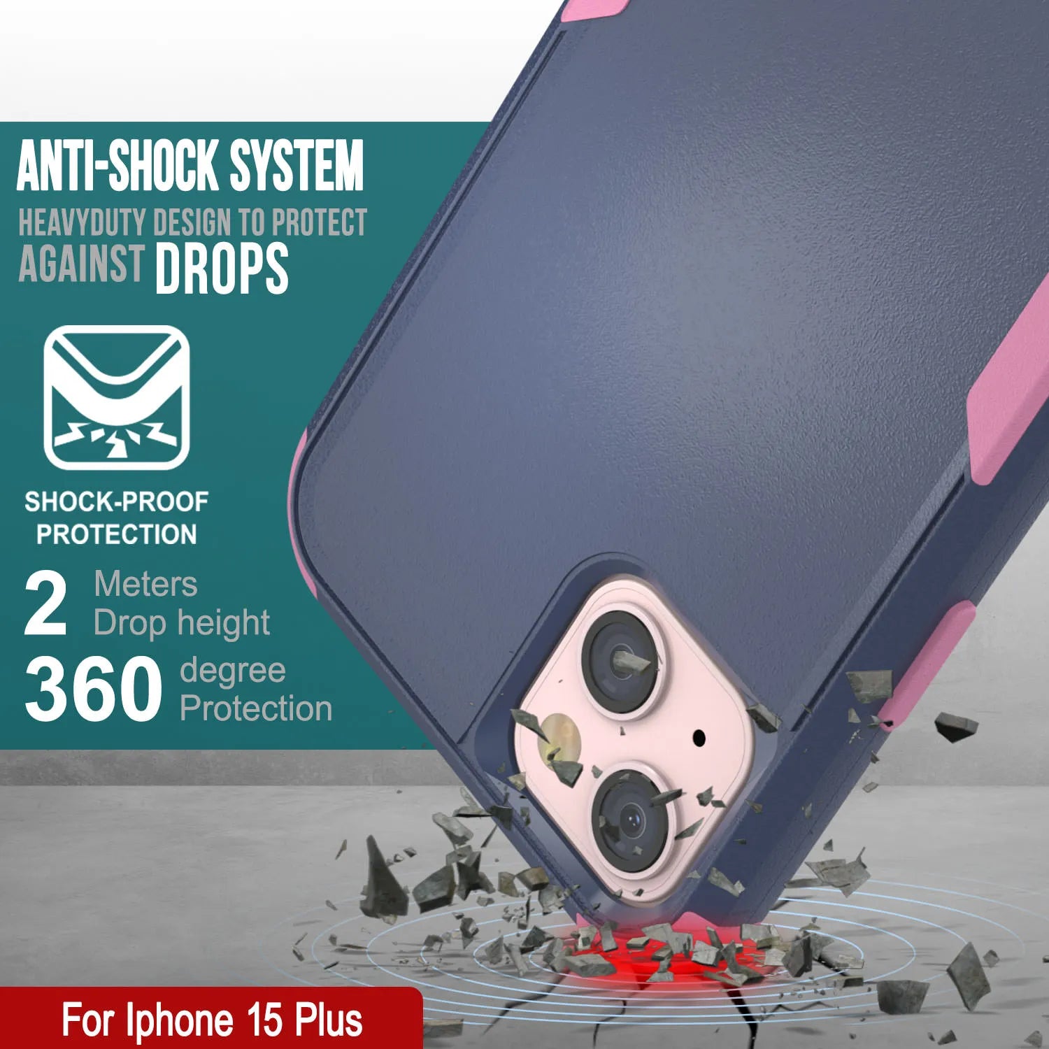 Punkcase for iPhone 15 Plus Belt Clip Multilayer Holster Case [Patron Series] [Navy Pink]