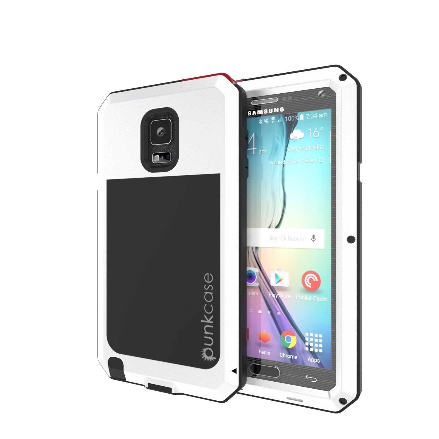 Note 4 Case, Punkcase® METALLIC Series SILVER w/ TEMPERED GLASS | Aluminum Frame
