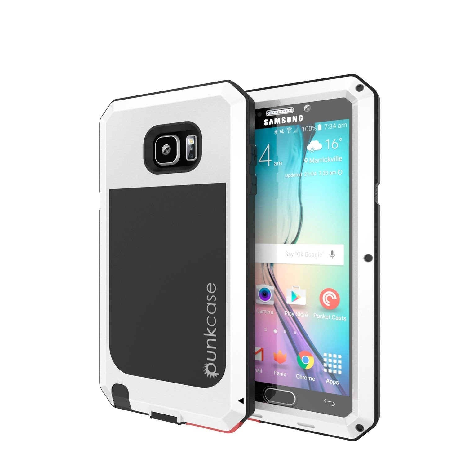 Note 5 Case, Punkcase® METALLIC Series SILVER w/ TEMPERED GLASS | Aluminum Frame