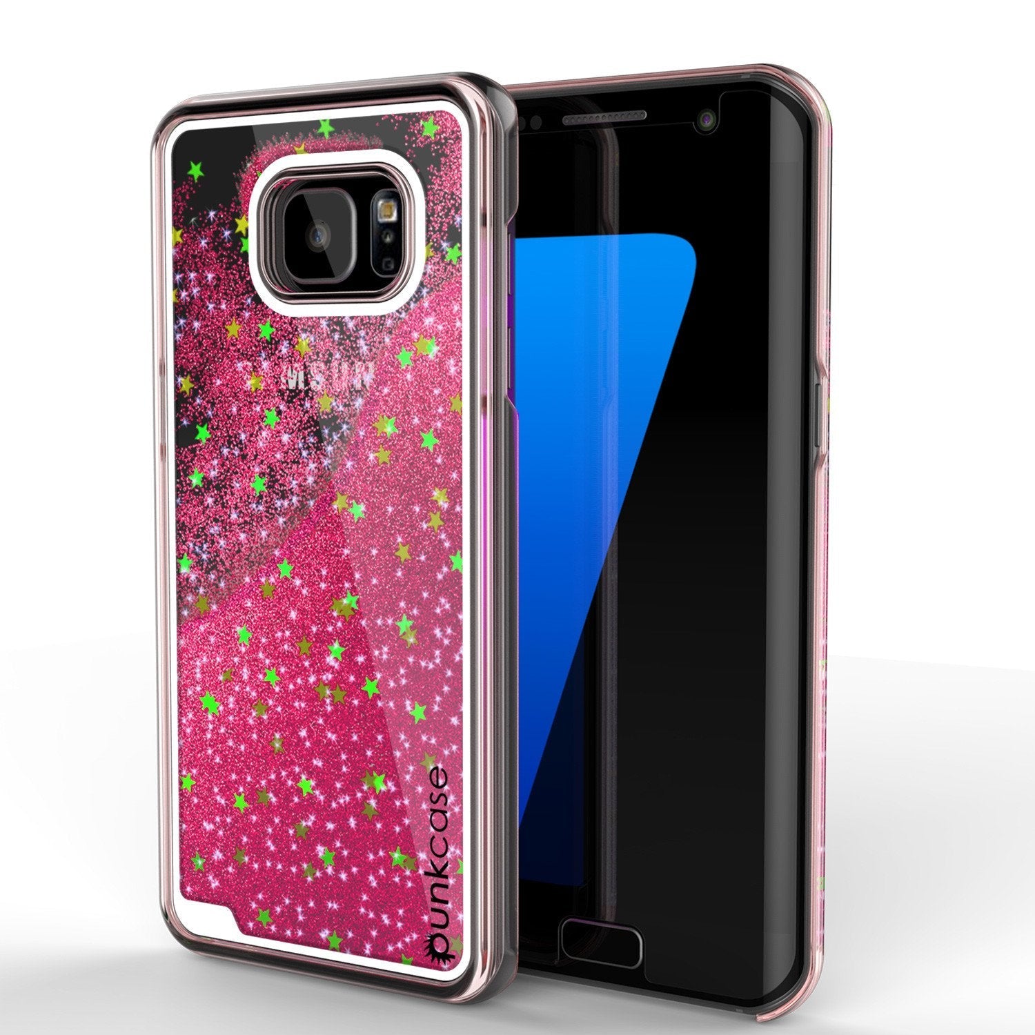 S7 Edge Case, Punkcase [Liquid Rose Series] Protective Dual Layer Floating Glitter Cover with lots of Bling & Sparkle + PunkShield Screen Protector