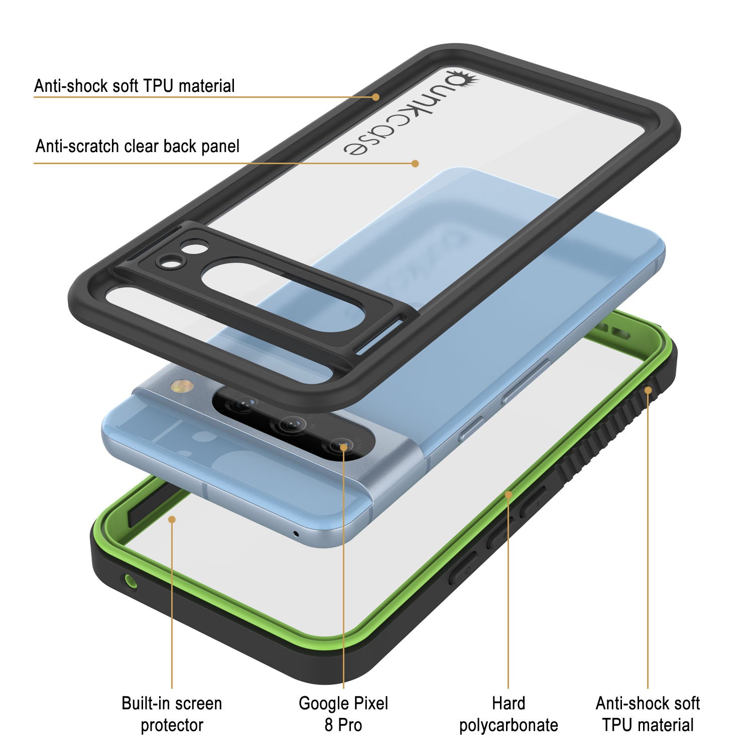 Google Pixel 9 Pro Waterproof Case, Punkcase [Extreme Series] Armor Cover W/ Built In Screen Protector [Light Green]