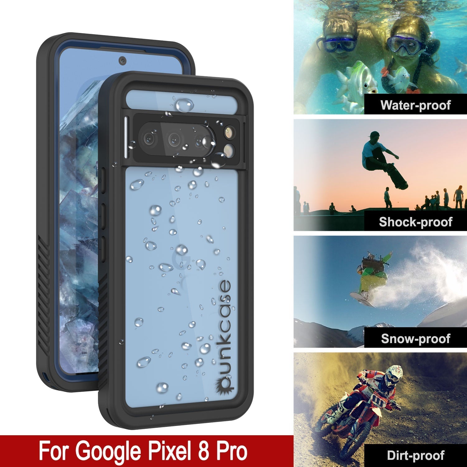 Google Pixel 9 Pro Waterproof Case, Punkcase [Extreme Series] Armor Cover W/ Built In Screen Protector [Navy Blue]