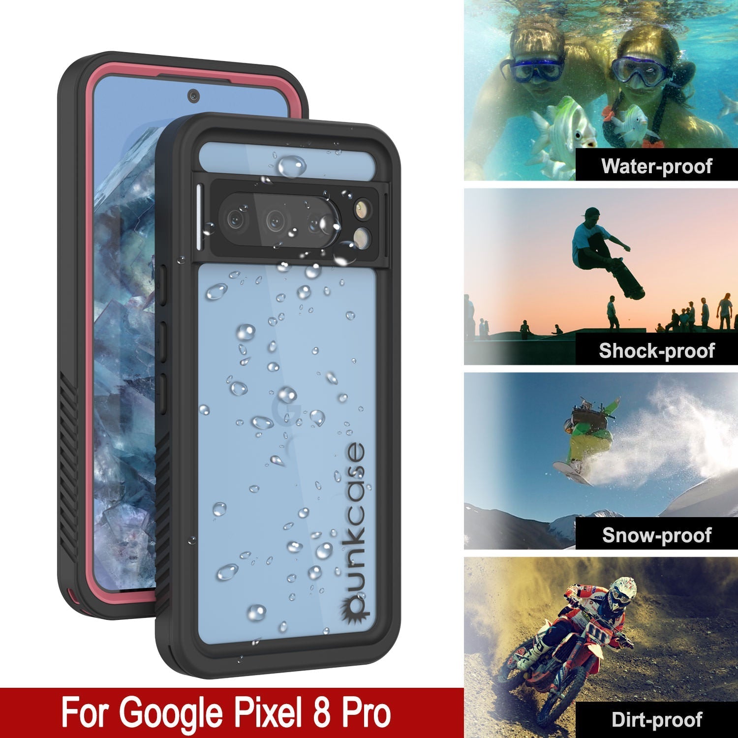 Google Pixel 9 Pro Waterproof Case, Punkcase [Extreme Series] Armor Cover W/ Built In Screen Protector [Pink]