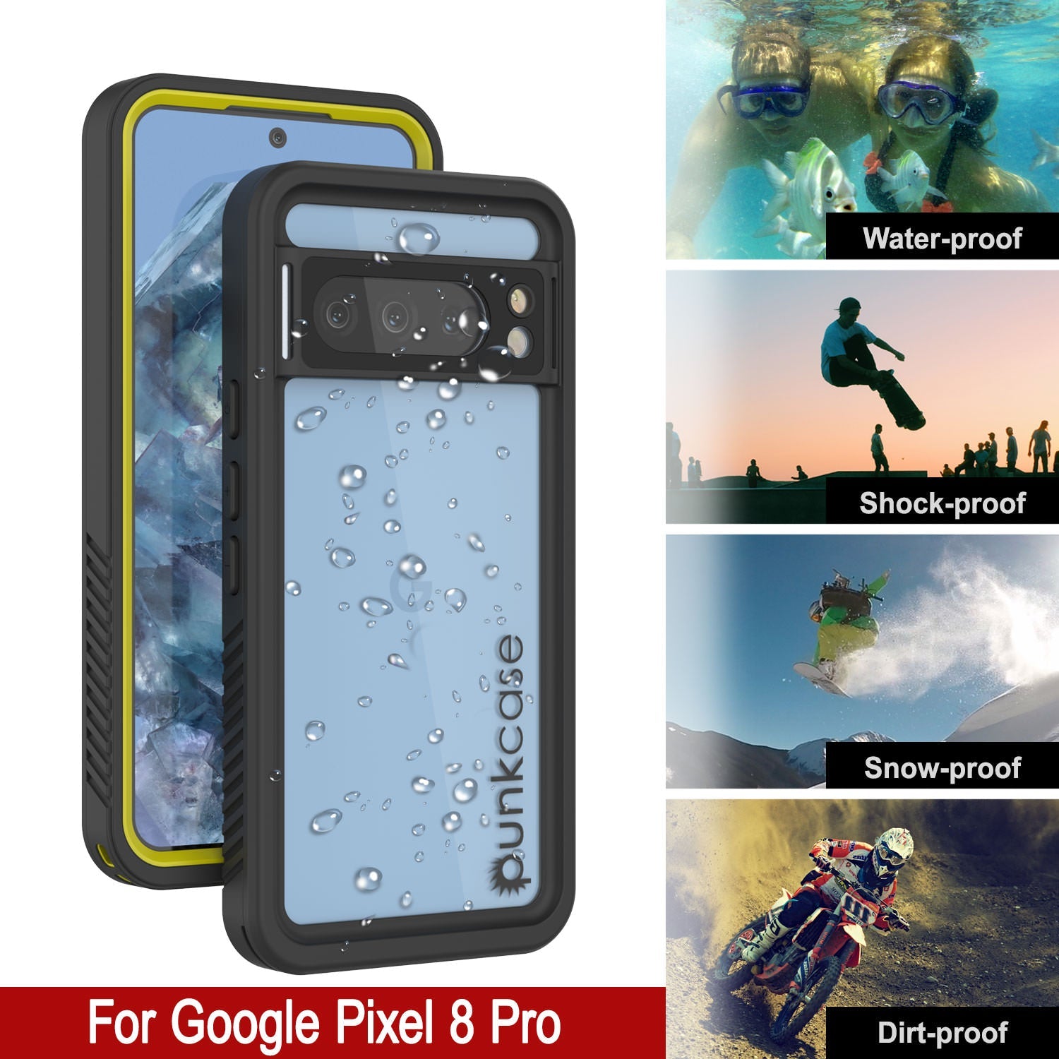 Google Pixel 9 Pro Waterproof Case, Punkcase [Extreme Series] Armor Cover W/ Built In Screen Protector [Yellow]