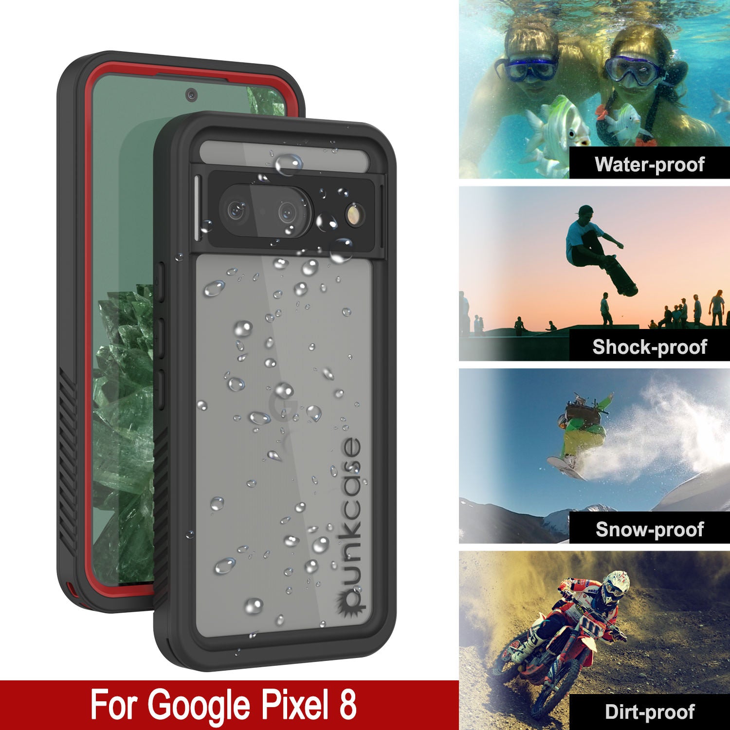 Google Pixel 9  Waterproof Case, Punkcase [Extreme Series] Armor Cover W/ Built In Screen Protector [Red]