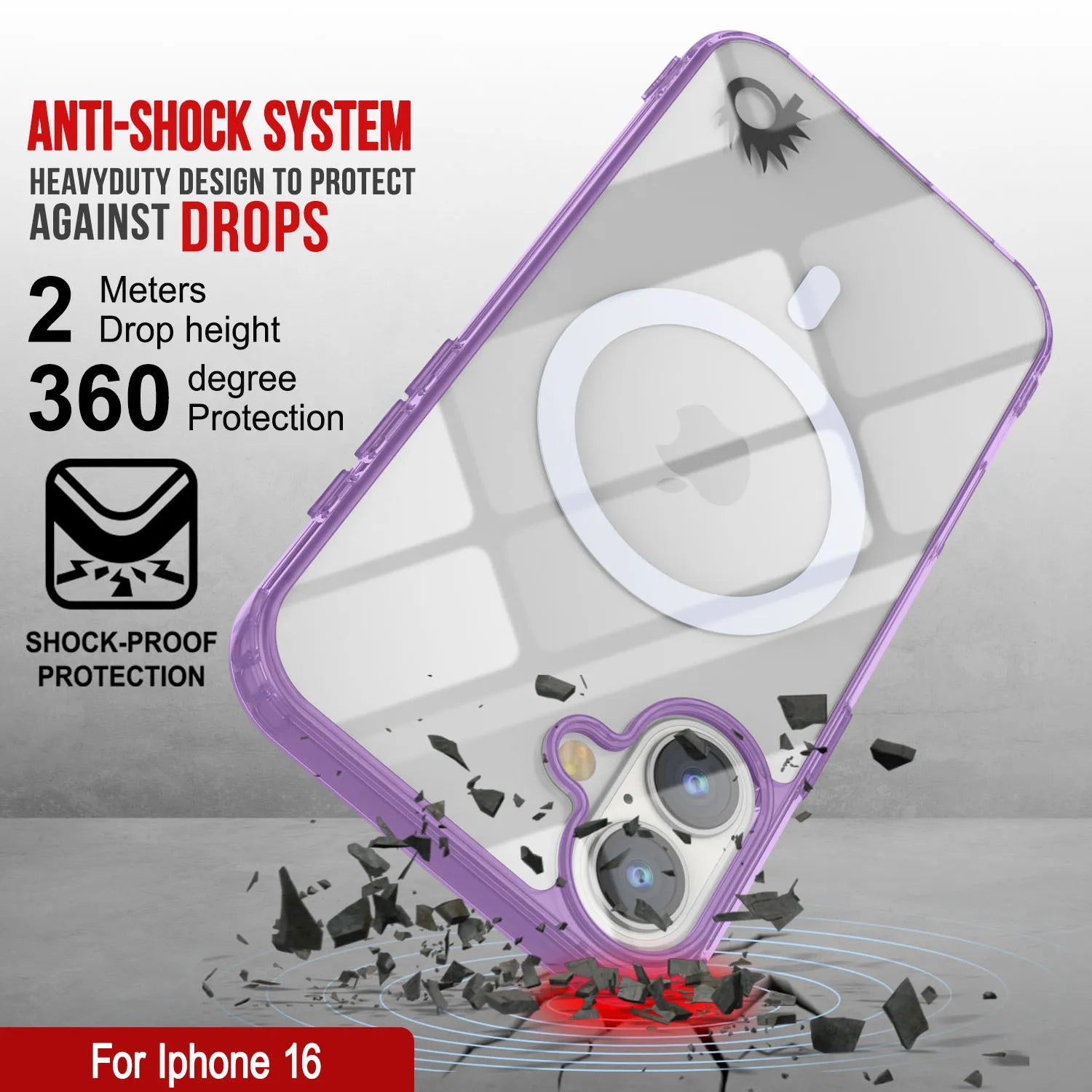 Punkcase iPhone 16 Magnetic Wireless Charging Case [ClearMag Series][Purple]