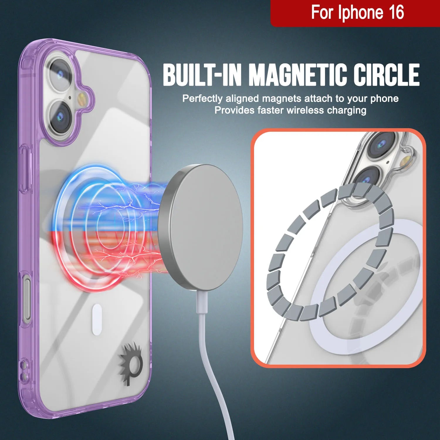 Punkcase iPhone 16 Magnetic Wireless Charging Case [ClearMag Series][Purple]