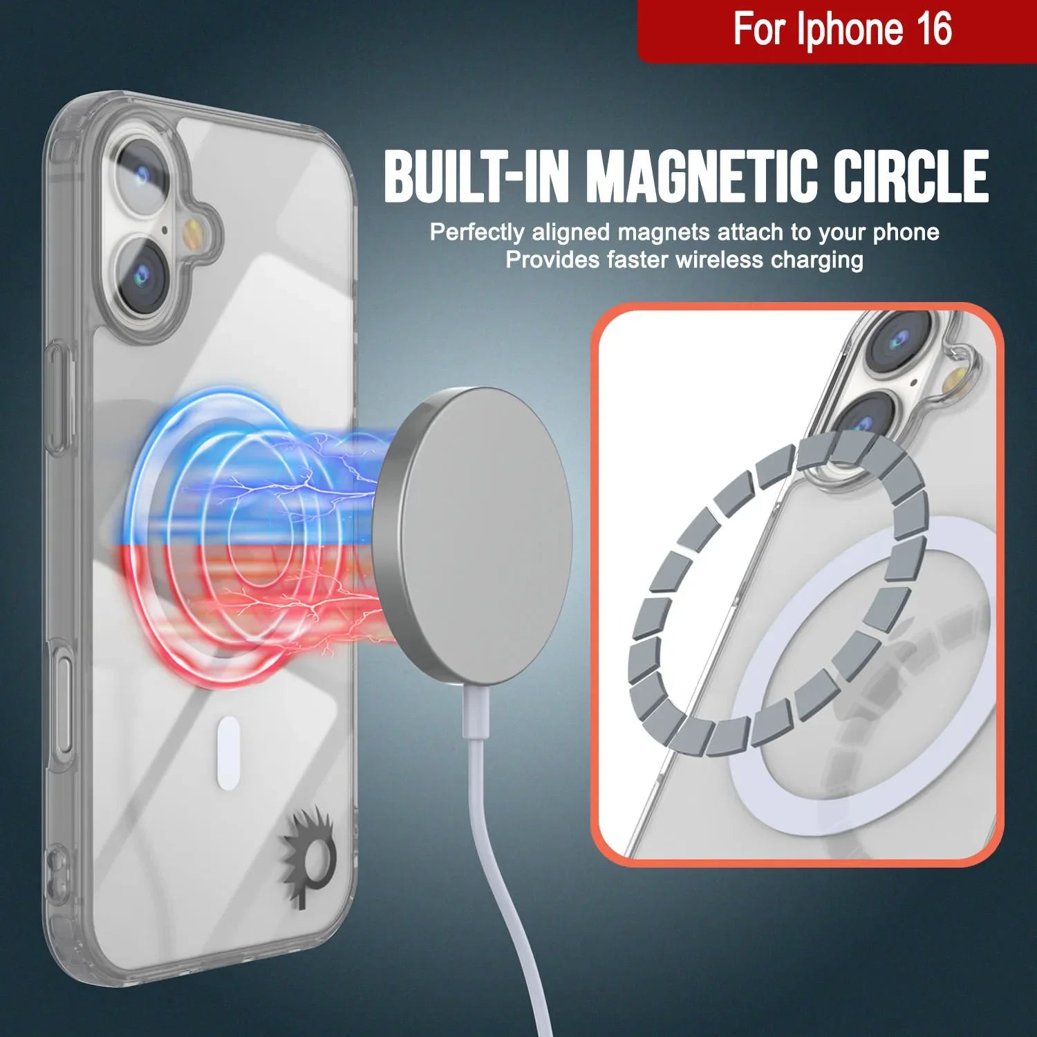 Punkcase iPhone 16 Magnetic Wireless Charging Case [ClearMag Series][Silver]