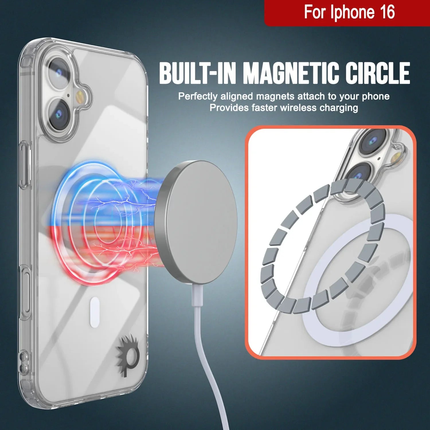 Punkcase iPhone 16 Magnetic Wireless Charging Case [ClearMag Series][Clear]