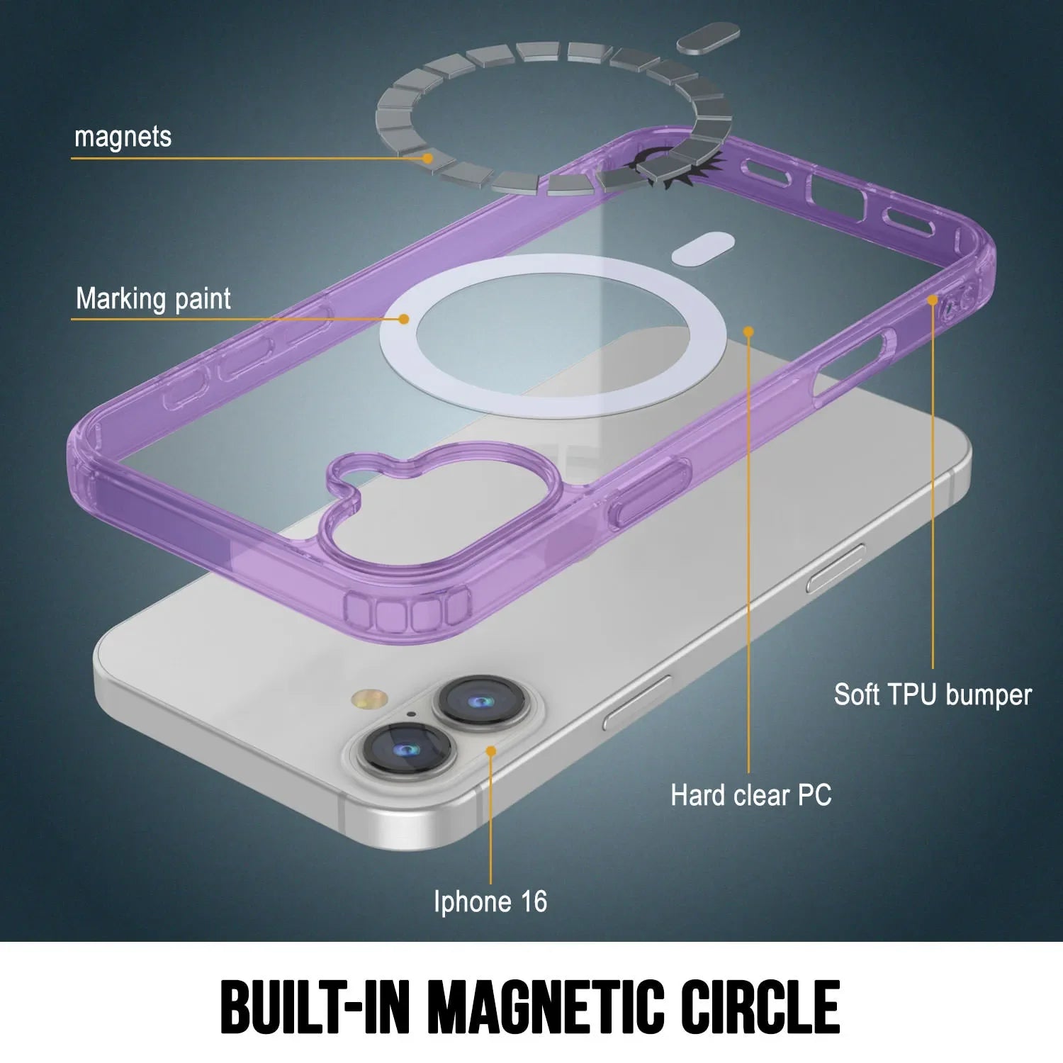 Punkcase iPhone 16 Magnetic Wireless Charging Case [ClearMag Series][Purple]