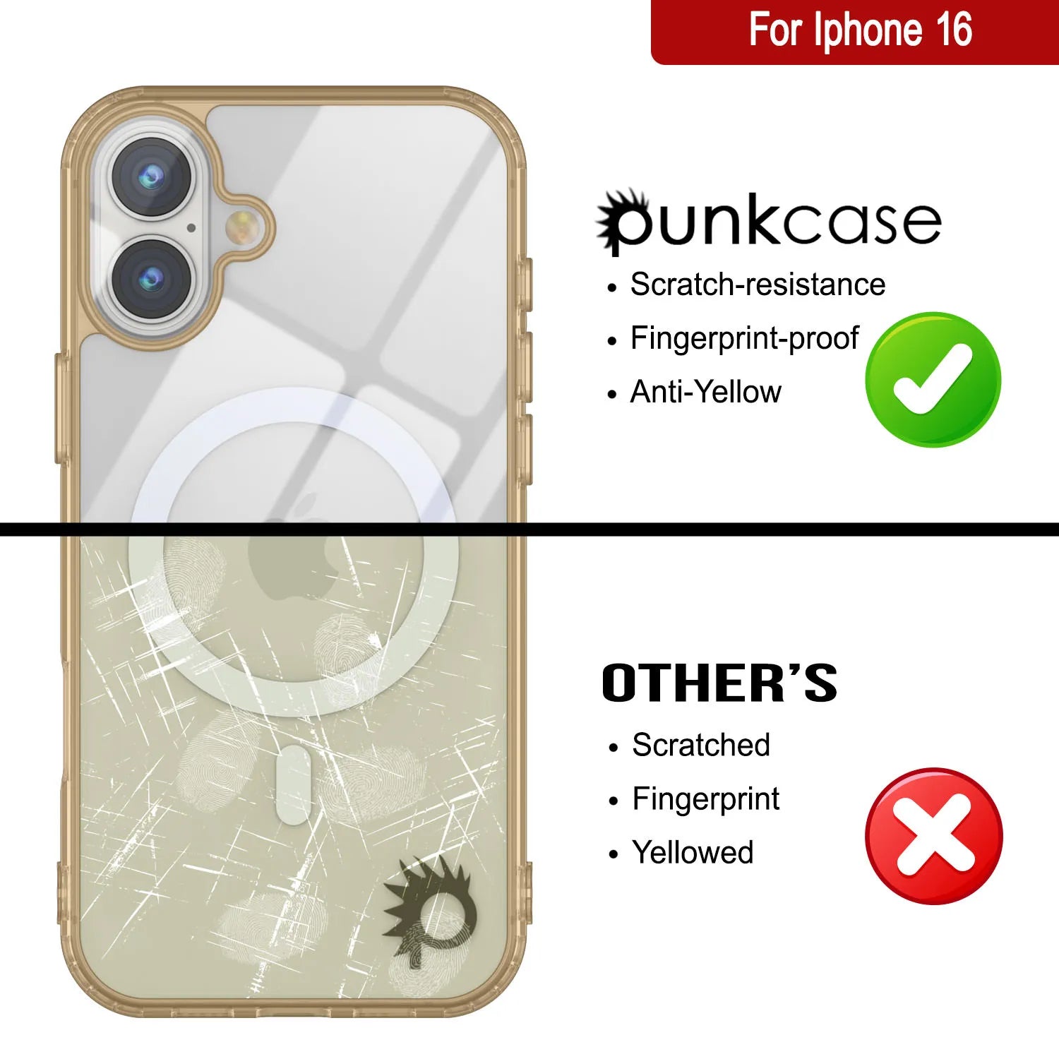 Punkcase iPhone 16 Magnetic Wireless Charging Case [ClearMag Series][Gold]