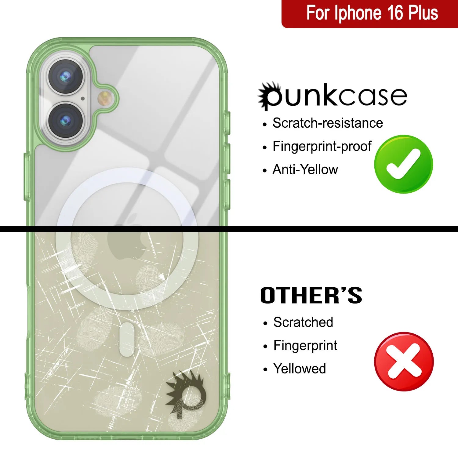 Punkcase iPhone 16 Plus Magnetic Wireless Charging Case [ClearMag Series][Green]