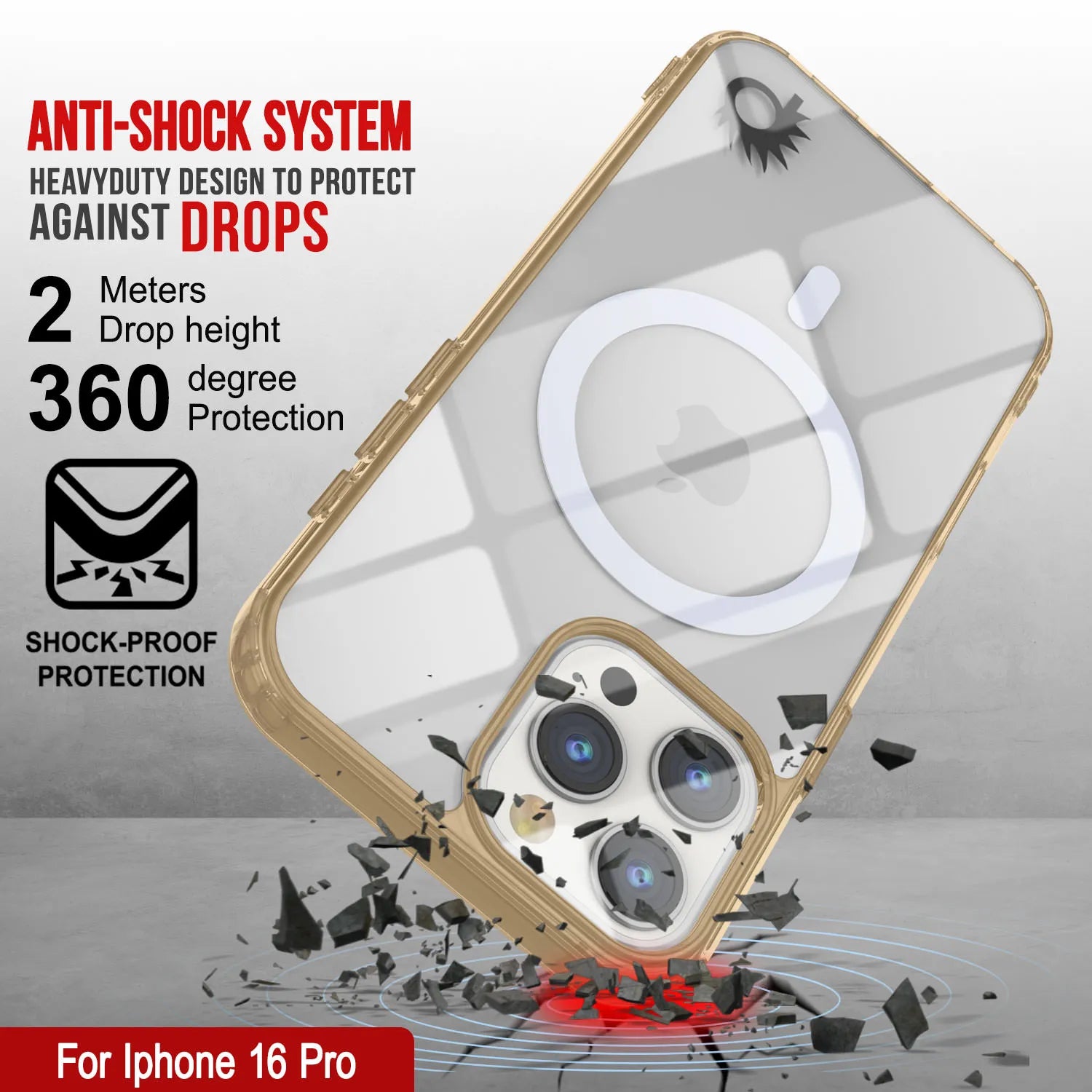 Punkcase iPhone 16 Pro Magnetic Wireless Charging Case [ClearMag Series][Gold]