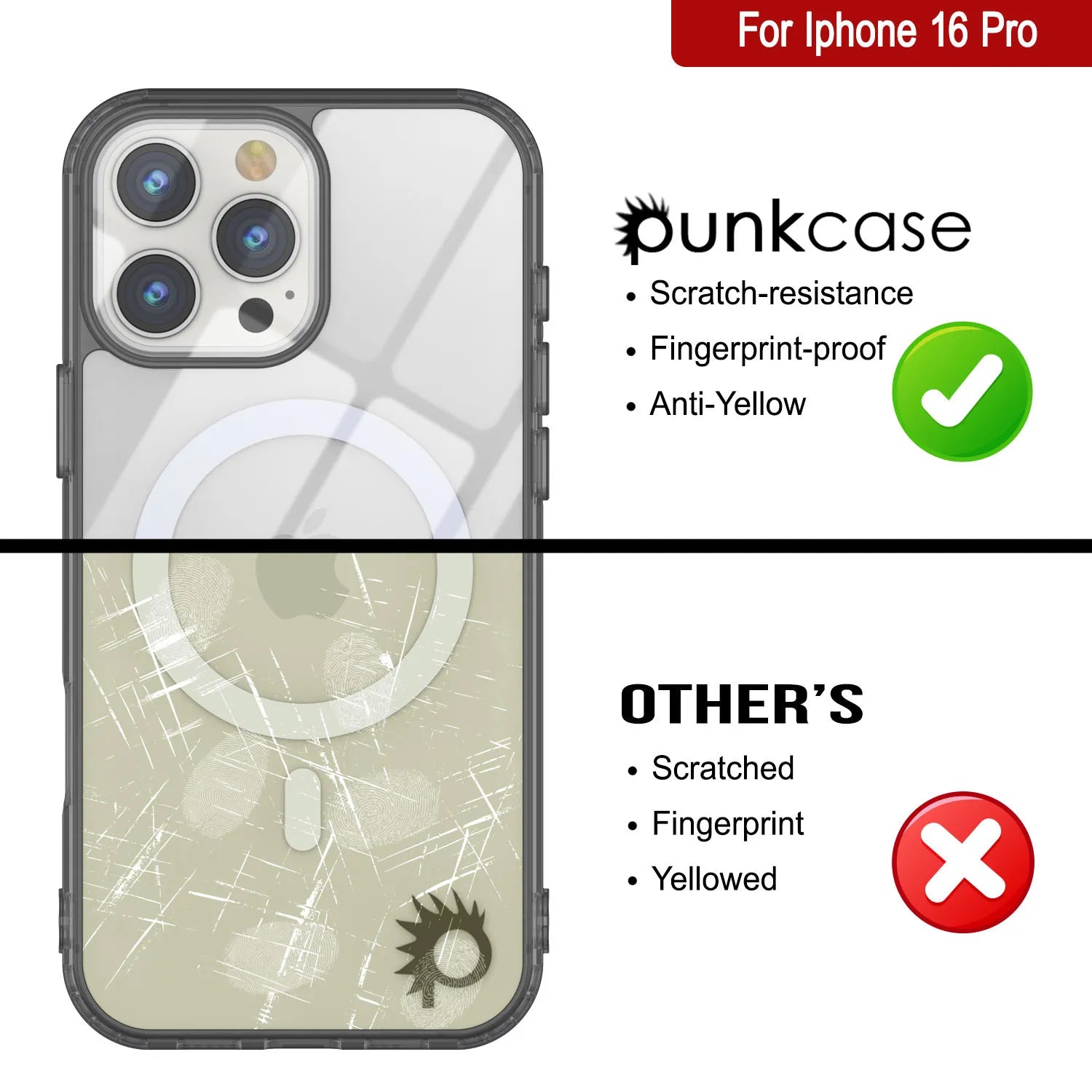 Punkcase iPhone 16 Pro Magnetic Wireless Charging Case [ClearMag Series][Black]