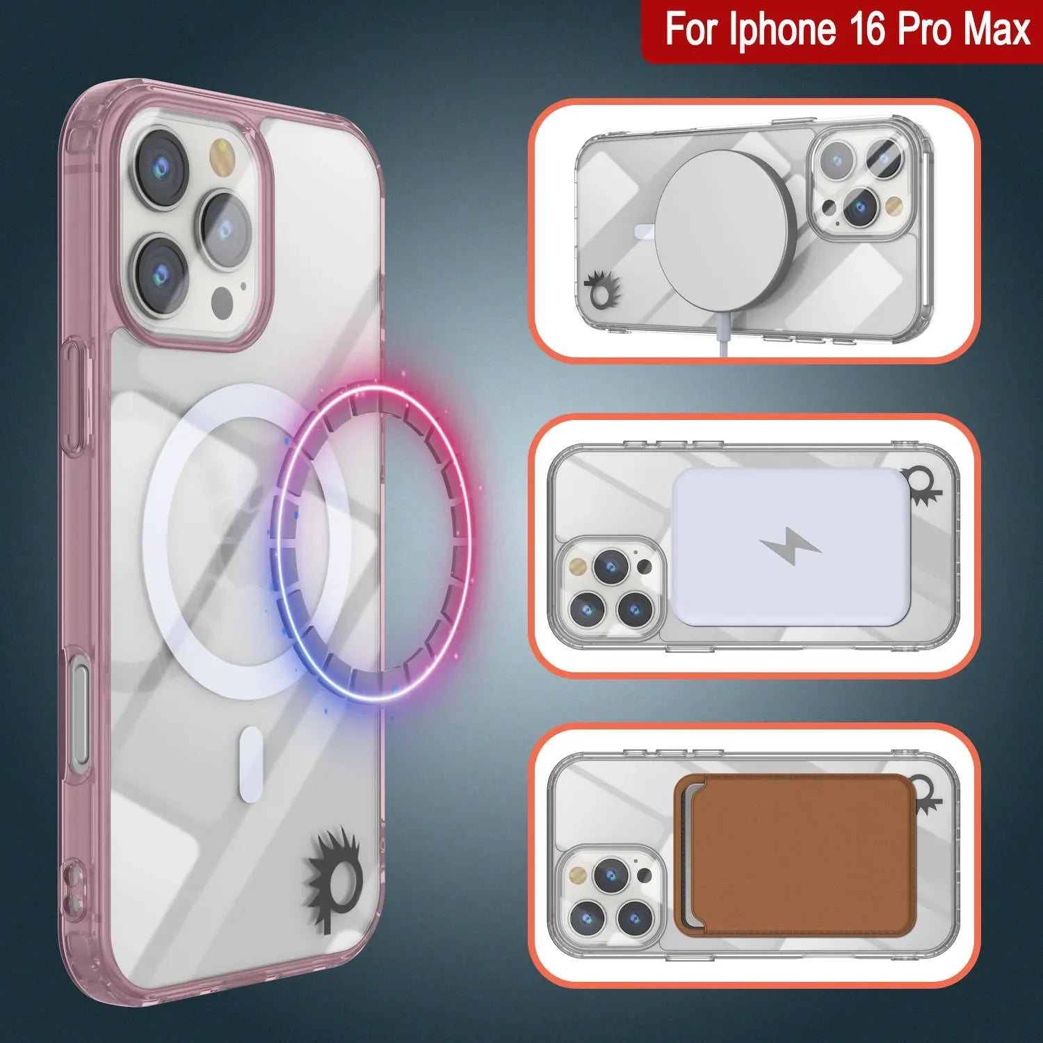 Punkcase iPhone 16 Pro Max Magnetic Wireless Charging Case [ClearMag Series][Rose]