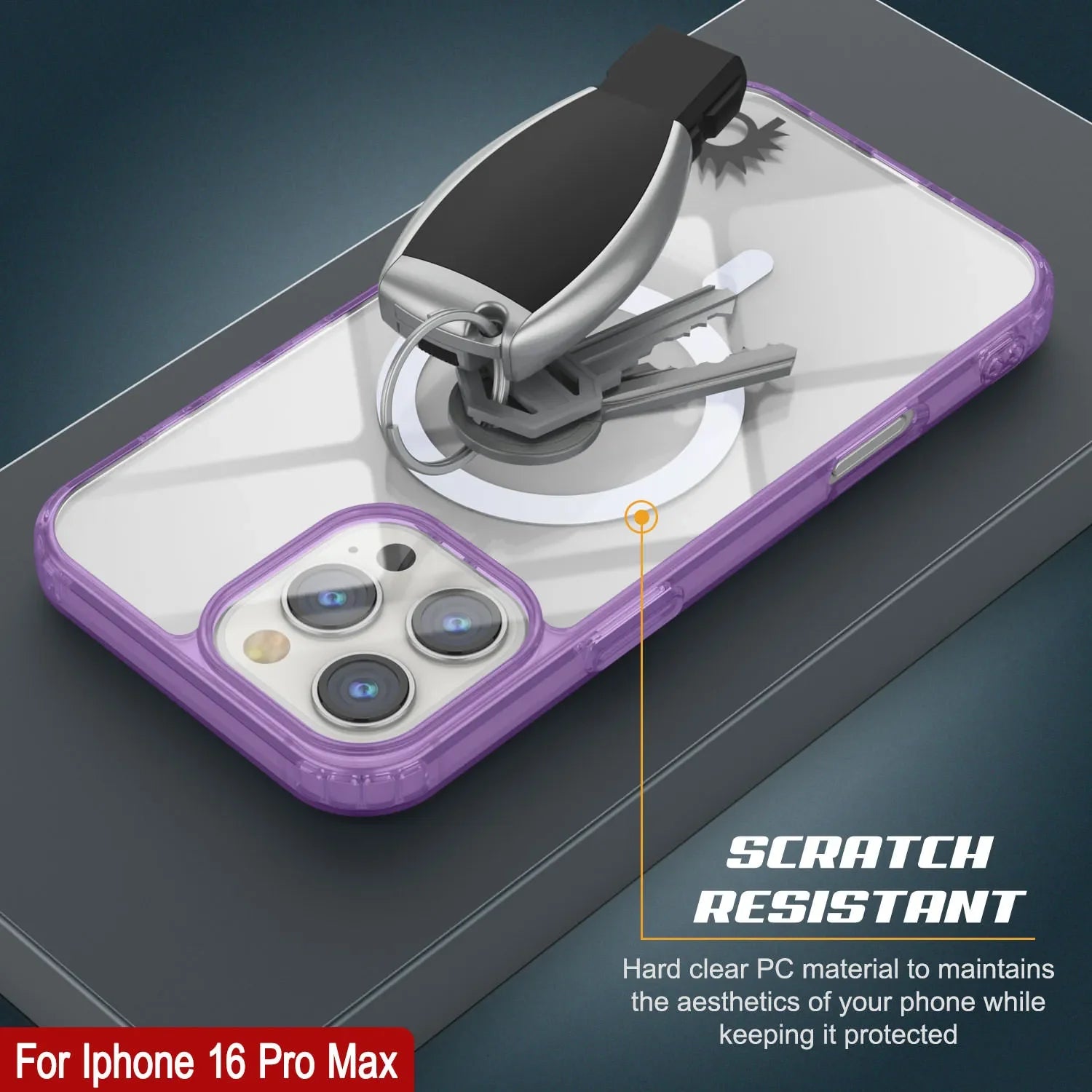 Punkcase iPhone 16 Pro Max Magnetic Wireless Charging Case [ClearMag Series][Purple]