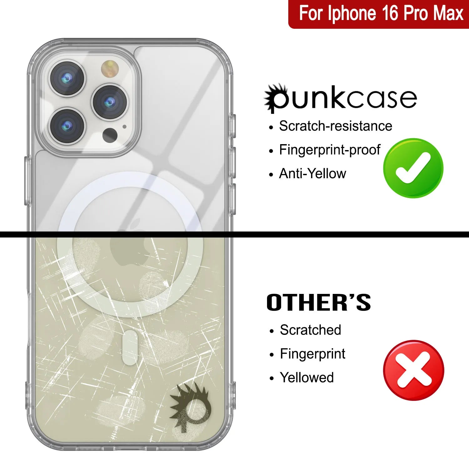 Punkcase iPhone 16 Pro Max Magnetic Wireless Charging Case [ClearMag Series][Clear]