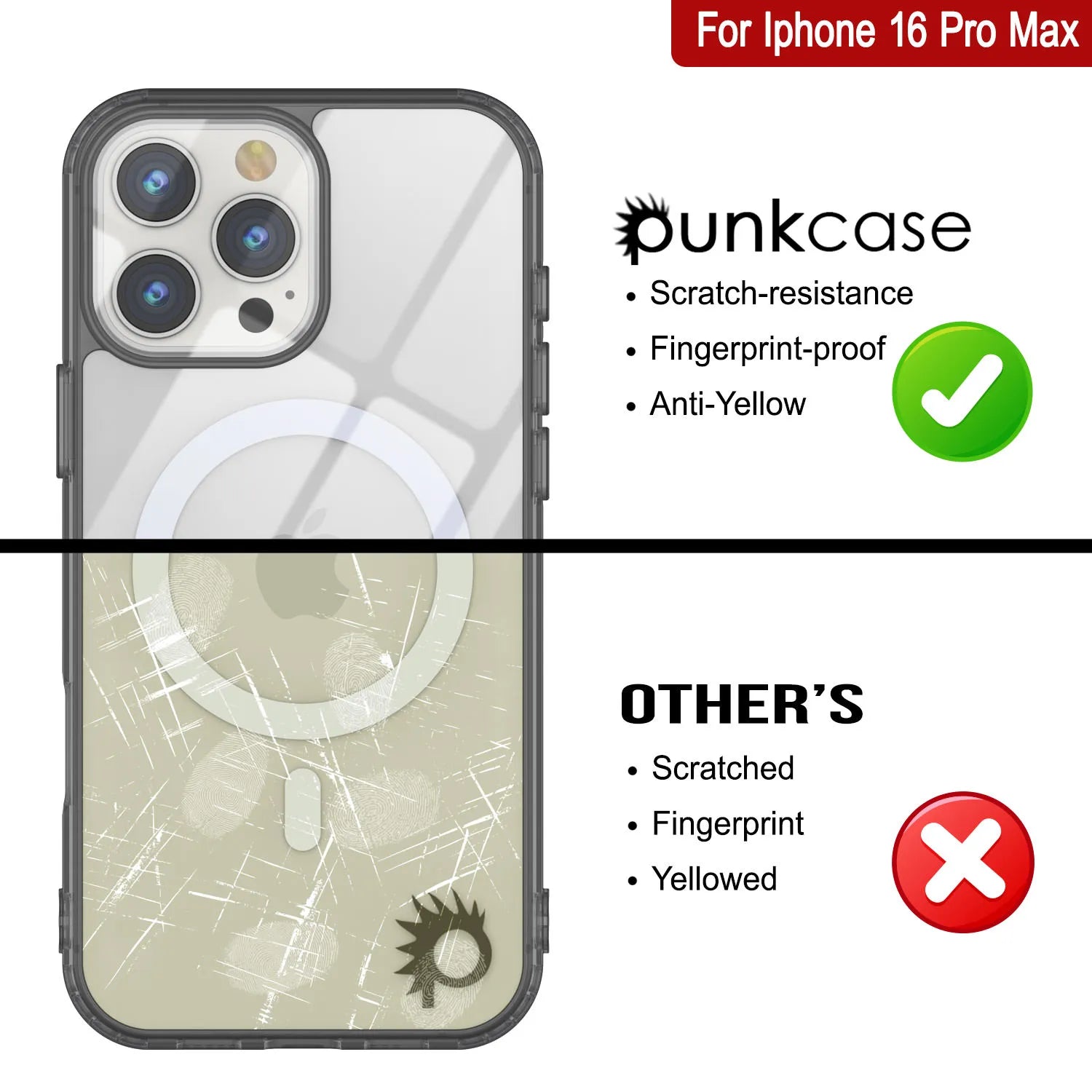 Punkcase iPhone 16 Pro Max Magnetic Wireless Charging Case [ClearMag Series][Black]