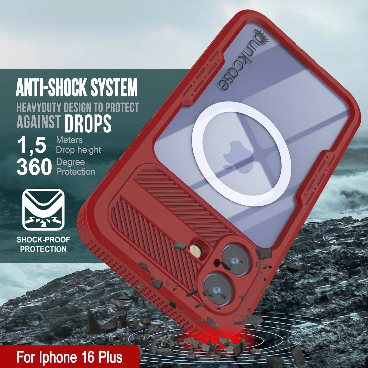 iPhone 16 Plus Waterproof Case [Alpine 2.0 Series] [Slim Fit] [IP68 Certified] [Shockproof] [Red]