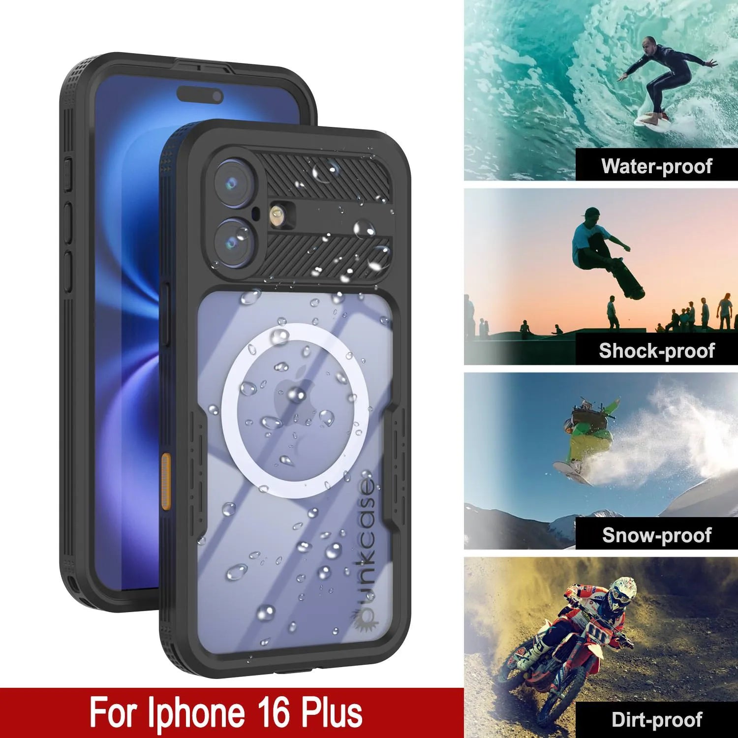 iPhone 16 Plus Waterproof Case [Alpine 2.0 Series] [Slim Fit] [IP68 Certified] [Shockproof] [Black]