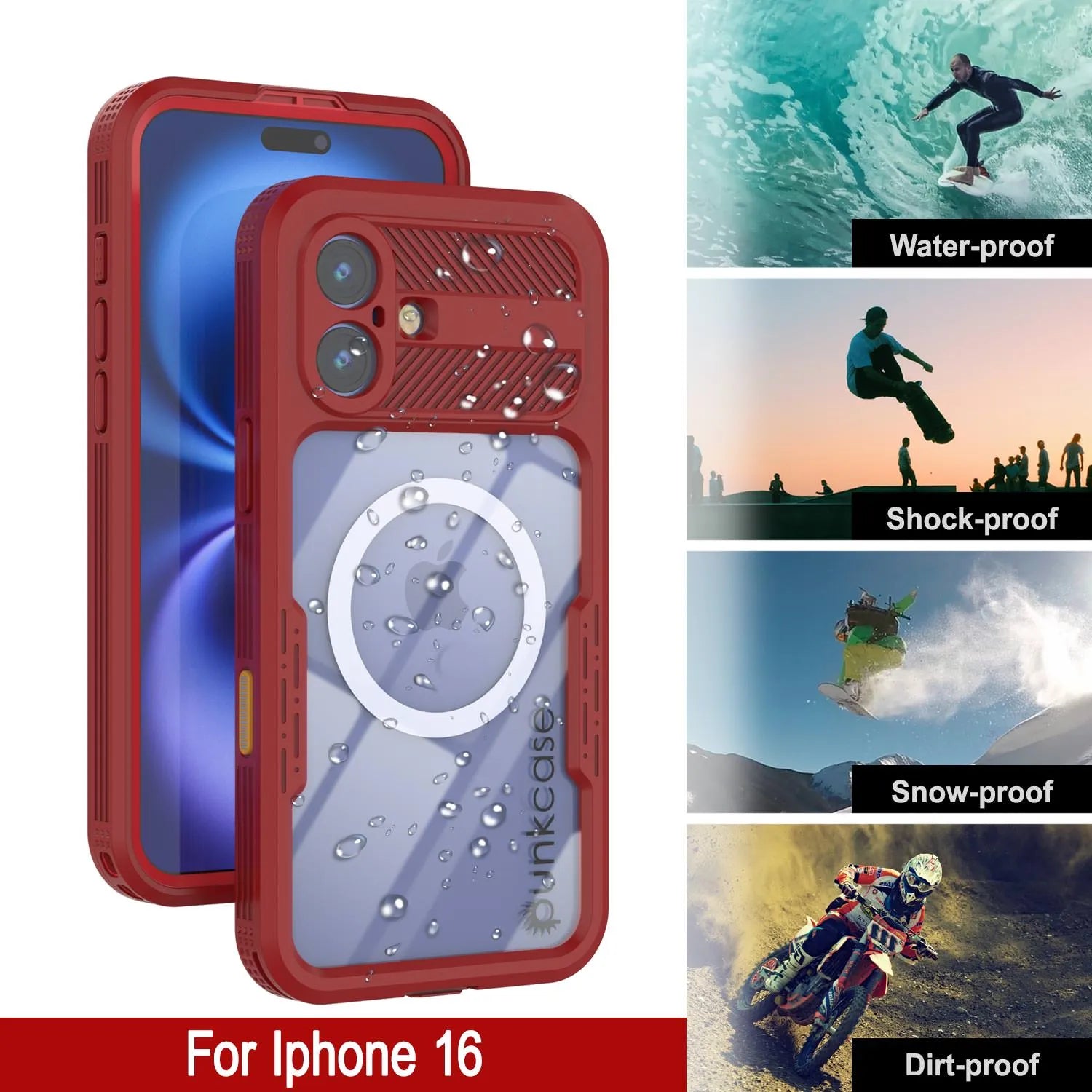 iPhone 16 Waterproof Case [Alpine 2.0 Series] [Slim Fit] [IP68 Certified] [Shockproof] [Red]