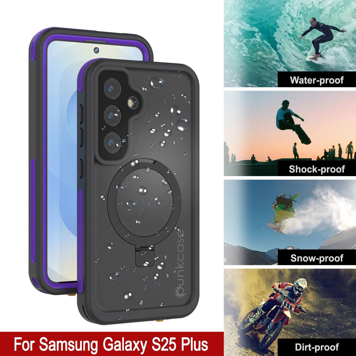 Galaxy S25 Plus Waterproof Case [Kickstud 2.0 Series] Protective IP68 Cover W/Screen Protector & Kickstand [Purple]