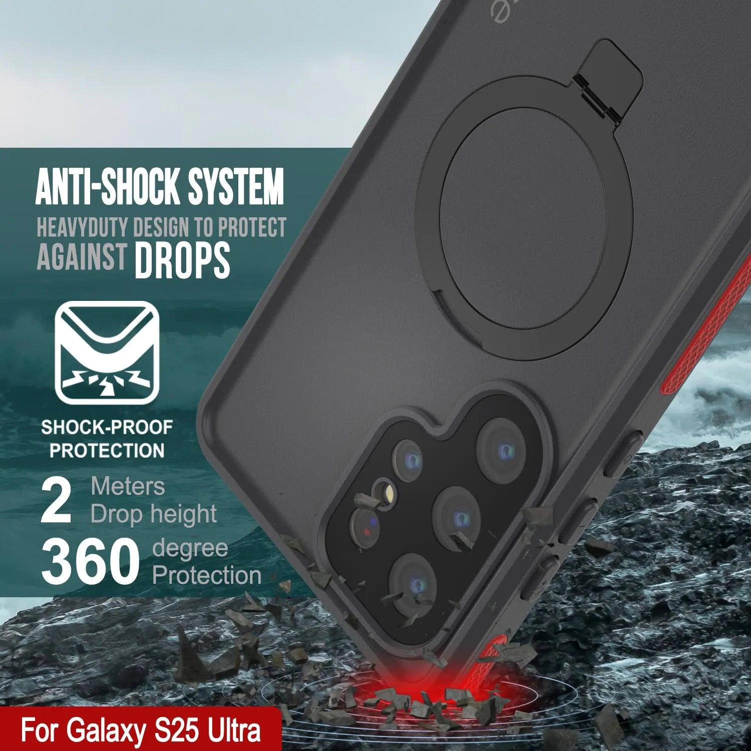 Galaxy S25 Ultra Waterproof Case [Kickstud 2.0 Series] Protective IP68 Cover W/Screen Protector & Kickstand [Red]