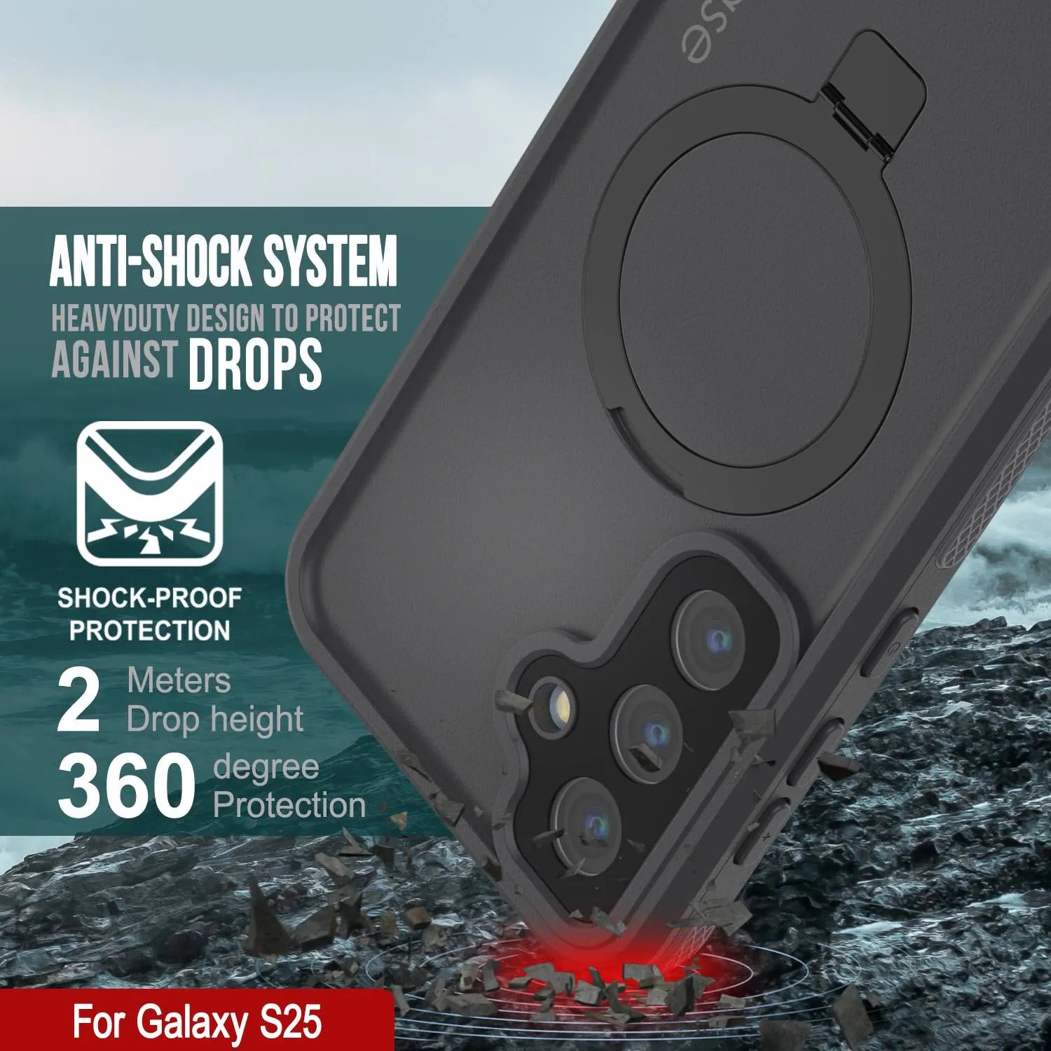 Galaxy S25 Waterproof Case [Kickstud 2.0 Series] Protective IP68 Cover W/Screen Protector & Kickstand [Grey]