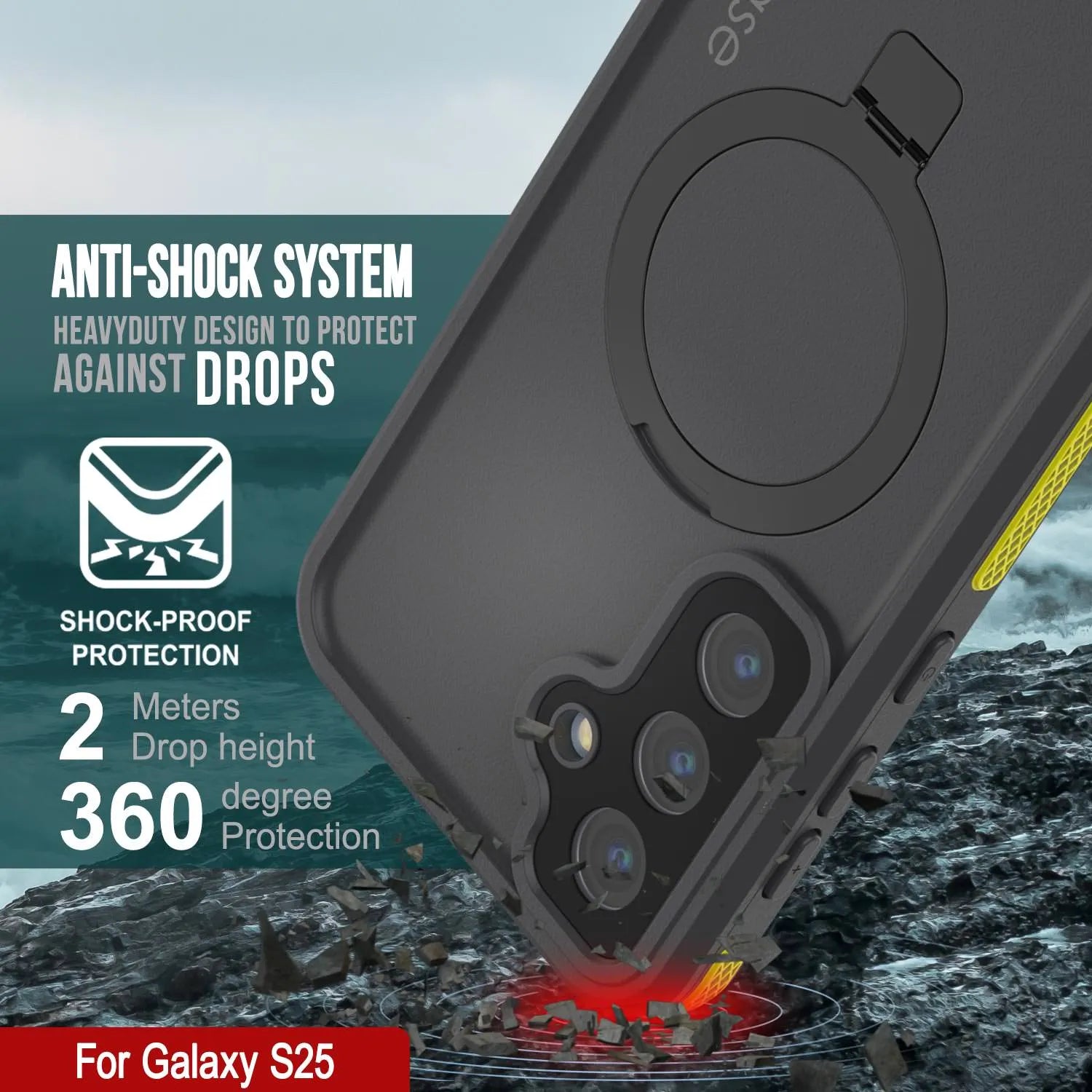 Galaxy S25 Waterproof Case [Kickstud 2.0 Series] Protective IP68 Cover W/Screen Protector & Kickstand [Yellow]