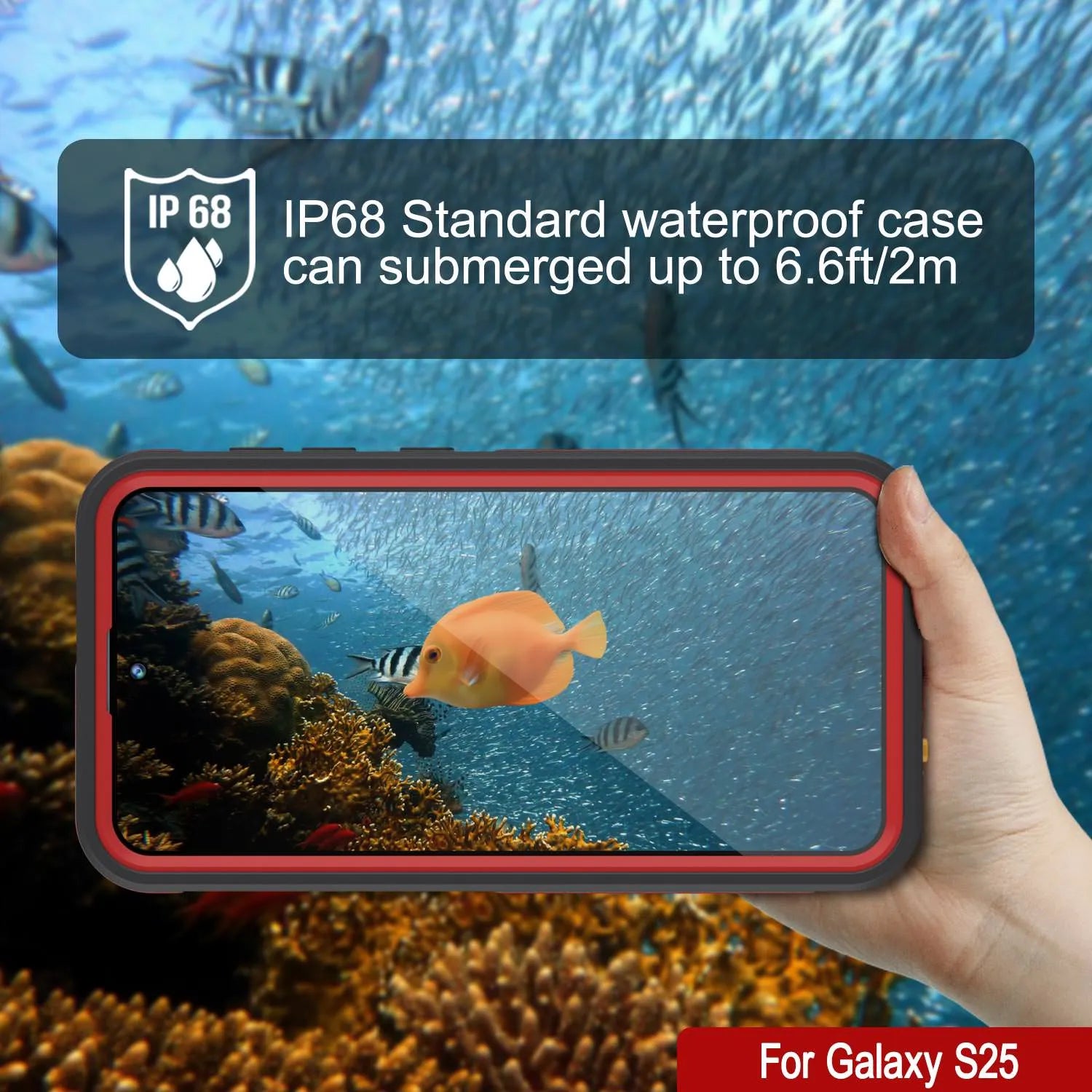 Galaxy S25 Waterproof Case [Kickstud 2.0 Series] Protective IP68 Cover W/Screen Protector & Kickstand [Red]