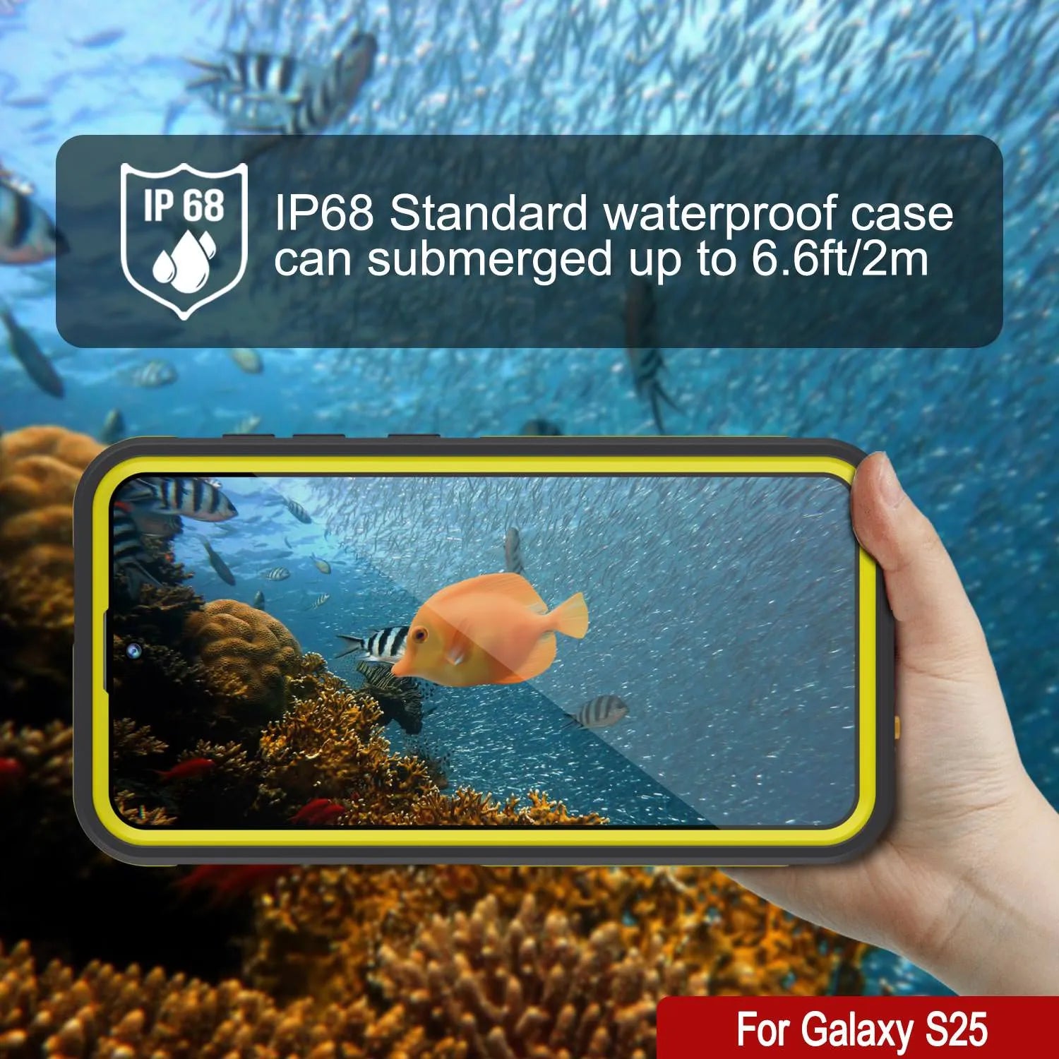 Galaxy S25 Waterproof Case [Kickstud 2.0 Series] Protective IP68 Cover W/Screen Protector & Kickstand [Yellow]