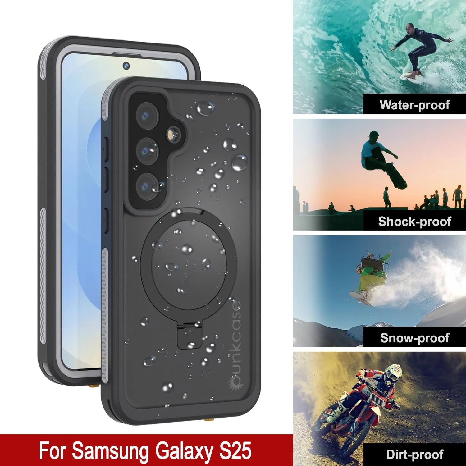 Galaxy S25 Waterproof Case [Kickstud 2.0 Series] Protective IP68 Cover W/Screen Protector & Kickstand [White]