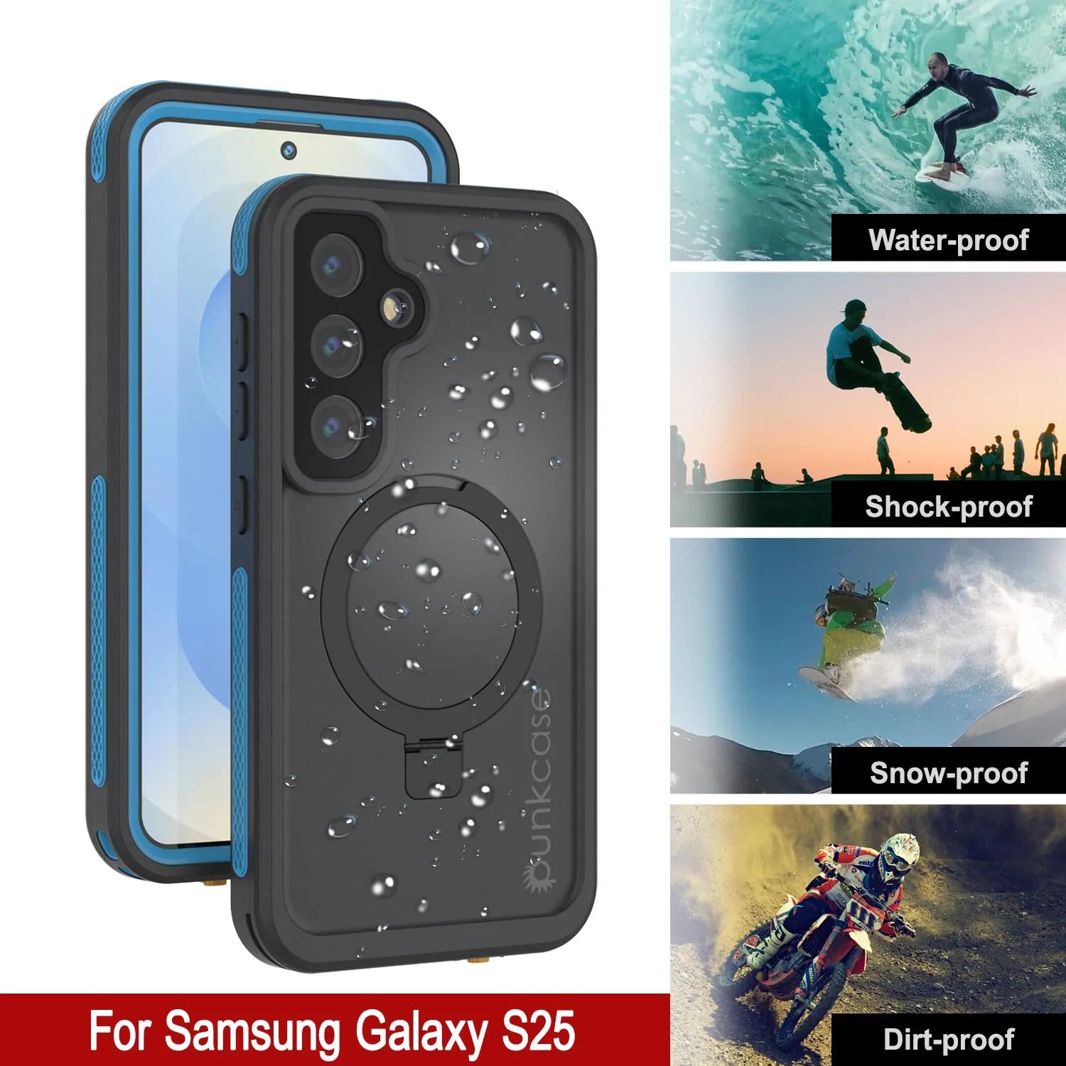 Galaxy S25 Waterproof Case [Kickstud 2.0 Series] Protective IP68 Cover W/Screen Protector & Kickstand [Blue]