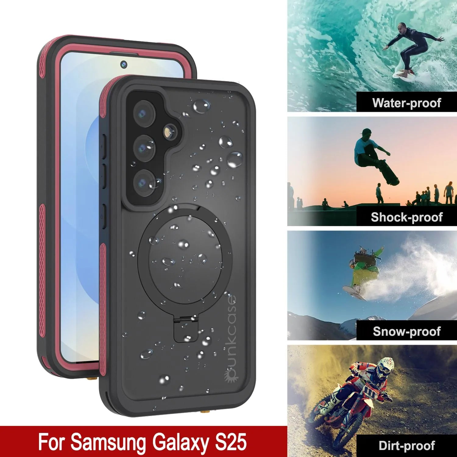 Galaxy S25 Waterproof Case [Kickstud 2.0 Series] Protective IP68 Cover W/Screen Protector & Kickstand [Pink]