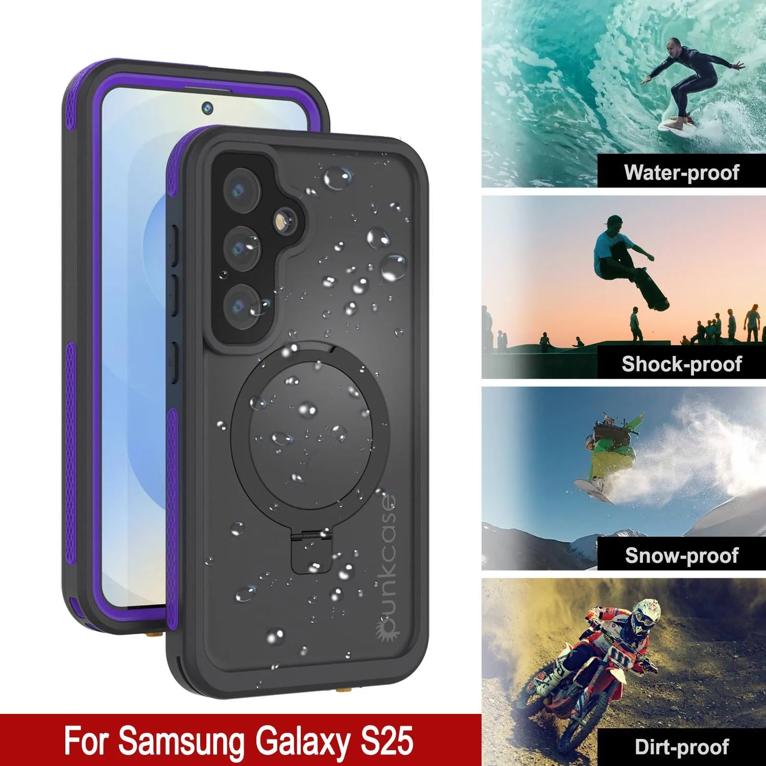 Galaxy S25 Waterproof Case [Kickstud 2.0 Series] Protective IP68 Cover W/Screen Protector & Kickstand [Purple]