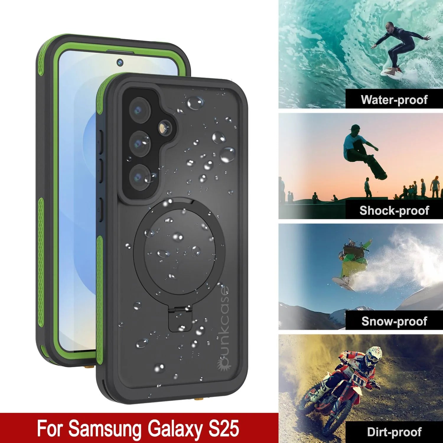 Galaxy S25 Waterproof Case [Kickstud 2.0 Series] Protective IP68 Cover W/Screen Protector & Kickstand [Green]