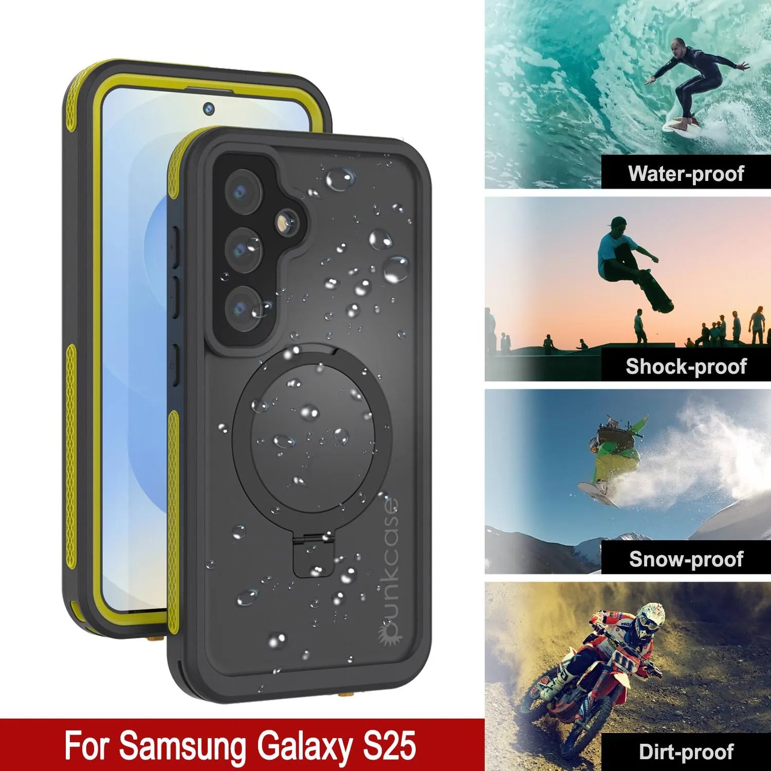 Galaxy S25 Waterproof Case [Kickstud 2.0 Series] Protective IP68 Cover W/Screen Protector & Kickstand [Yellow]